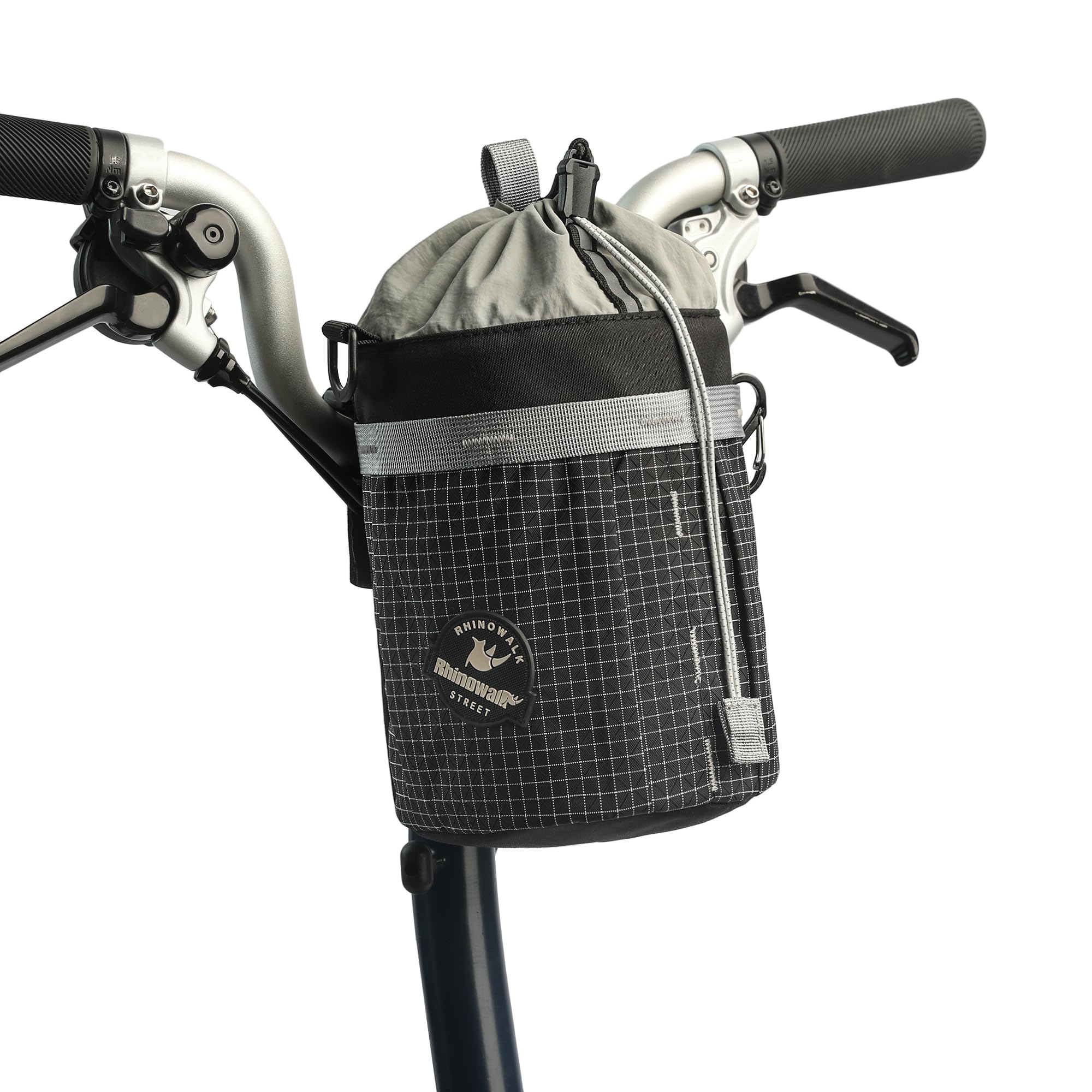 Rhinowalk 2.5L Bike Handlebar Bag, Cylinder Bottle Holder Bag with Shoulder Strap, Fits City Bikes & Folding Bikes Such as Brompton (Black)