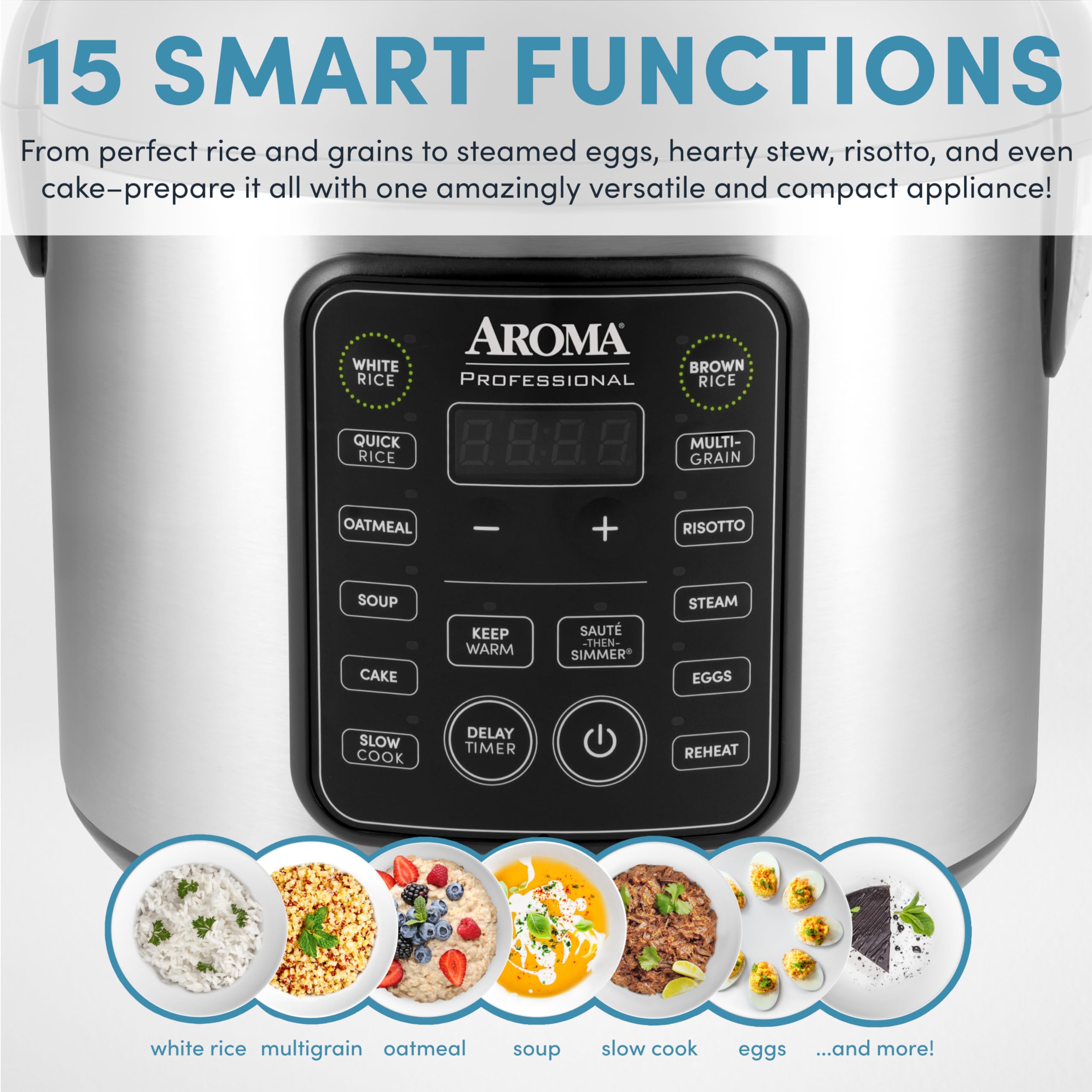 Aroma Housewares ARC-5200SB 2O2O - Olla de arroz y granos, salteado, cocción lenta, vapor, guiso, avena, risotto, sopa, 20 tazas, 10 tazas sin cocinar, acero inoxidable