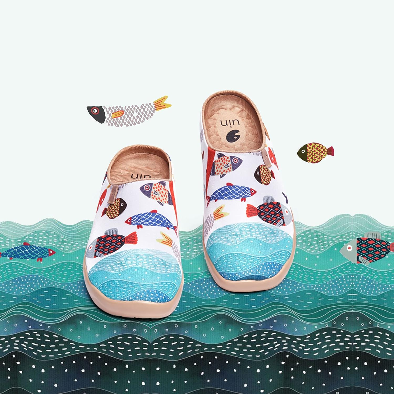 UIN Slipper Woman Travel Art Painted Shoes Wide Toe Casual Home Slip On Mules Malaga