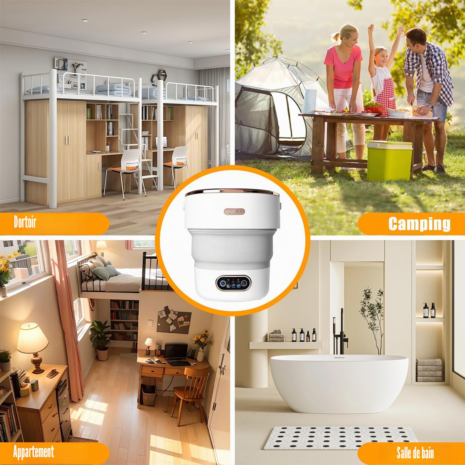 Machine à laver portable, mini laveuse pliable de 15 L avec 3 modes de nettoyage, panier de vidange, petite machine à linge pliable pour voyage, camping, dortoirs, camping-cars, appartements