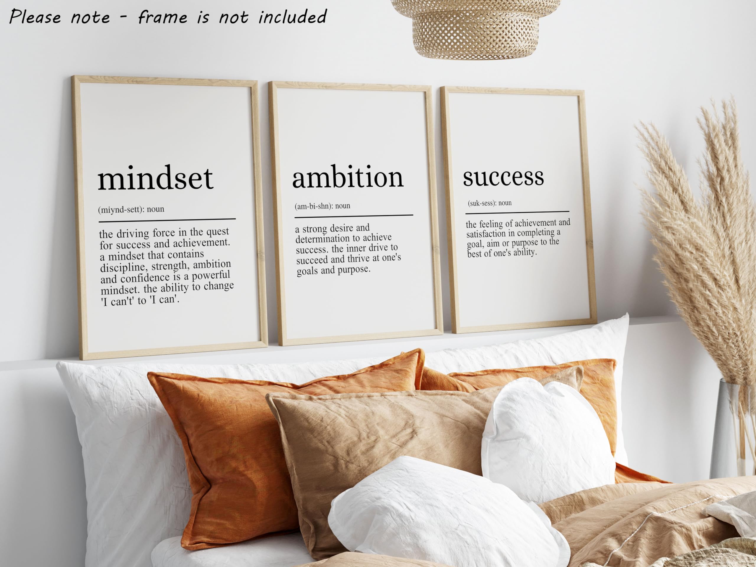 Mindset Ambition Success Quotes set of 3 Unframed Prints, Home Decor, Positive Definition Wall Art, Typography Print - Image 2