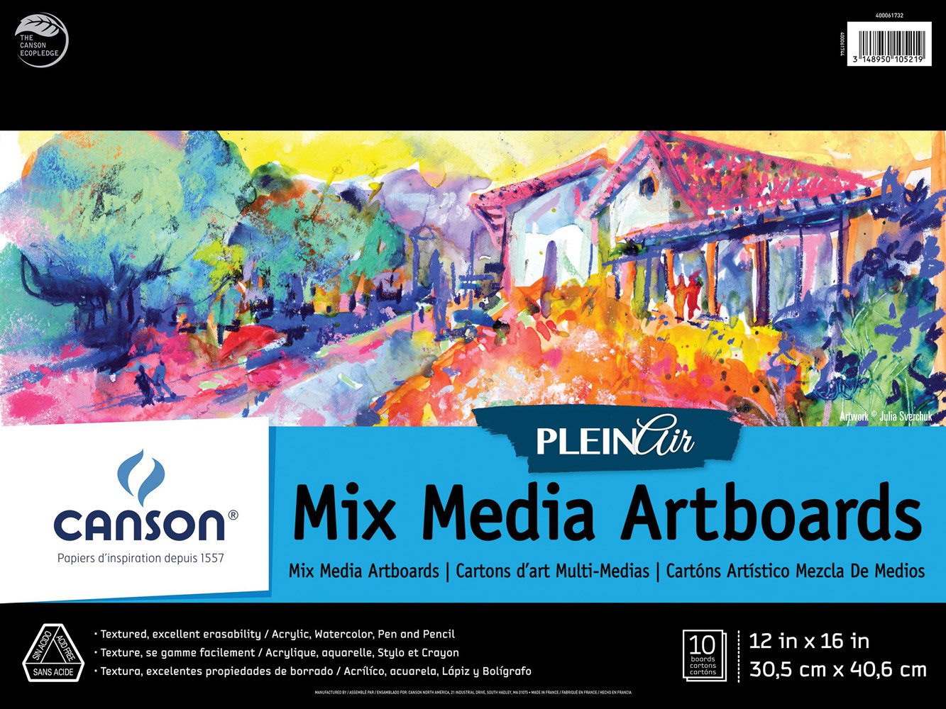 Canson Plein Air Mix Media Art Pad pour aquarelle, acrylique, stylos et crayons, 30,5 x 40,6 cm, Lot de 10 planches Blanc 30,5 x 40,6 cm