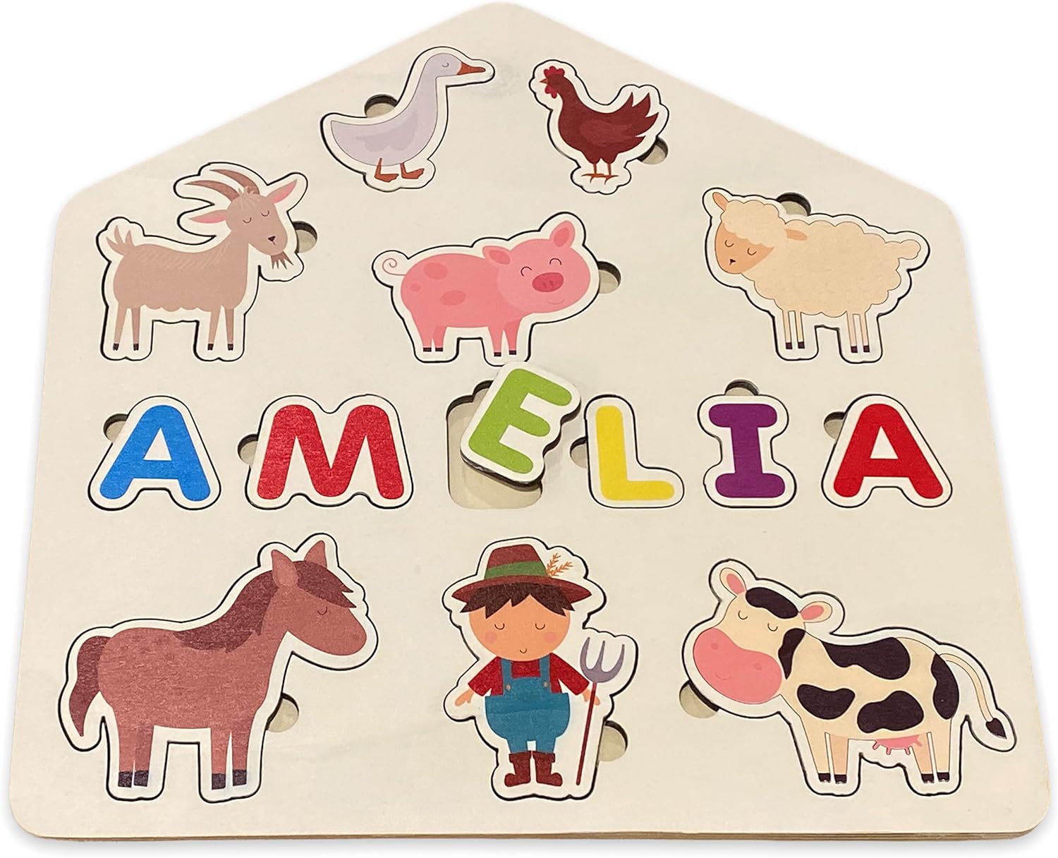 Personalized Wooden Name Puzzle Farm Animals Wooden Toy 1st Birthday Gift for Kids Learning Toy Girl or Boy Easter Gifts
