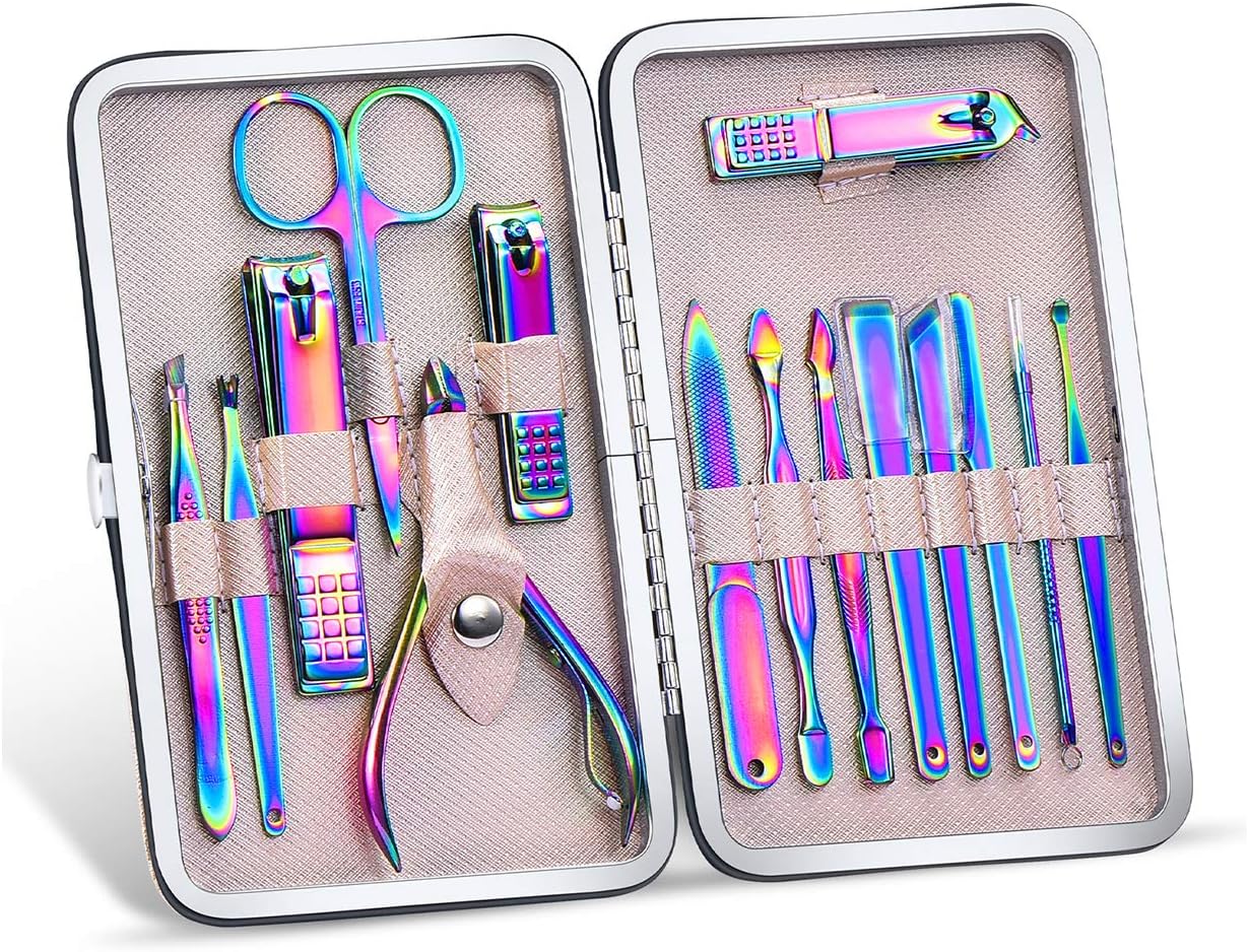 Manicure Set Professional Nail Clippers Kit Pedicure Care Tools- Stainless Steel Women Grooming Kit 18Pcs for Travel or Home (15-Piece Set)