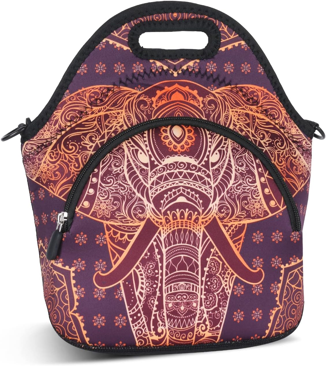 Violet Mist Neoprene Thermal Insulated Lunch Bag Cute Animal Lunch Bag Tote with Extra Pocket Detachable Adjustable Shoulder Lunchbox Food Handbags Picnic Work Gifts for Women men, Retro Elephant 2