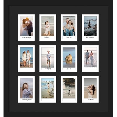 DUENPY 12.2x13.1 Polaroid collage frame for Polaroid 2x3 Mini Instant Prints Photo with 12 Openings, Mini Picture Frames Wall Display with Polished Plexiglas Balck