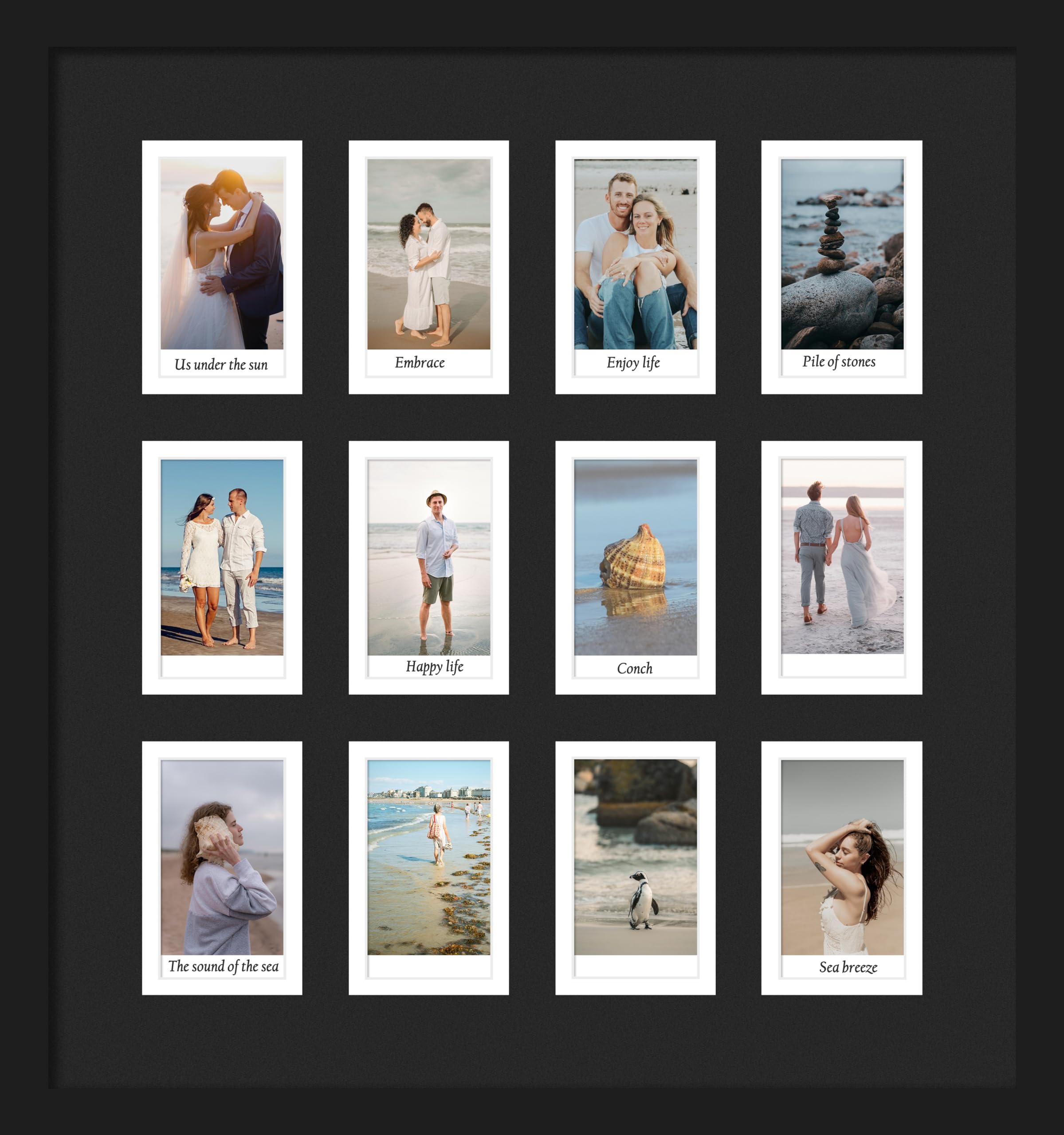 DUENPY 12.2x13.1 Polaroid collage frame for Polaroid 2x3 Mini Instant Prints Photo with 12 Openings, Mini Picture Frames Wall Display with Polished Plexiglas Balck