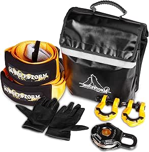 Off-Road Winch Recovery Kit - 10T Snatch Block, Tow Straps, D-Rings, Storage Bag