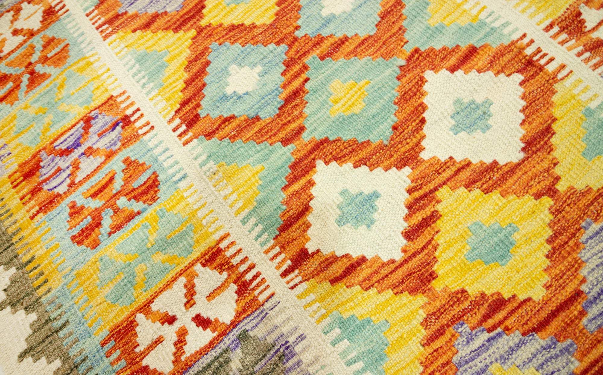 Kilim Tapis 100 % laine 118 x 87 cm, fait à la main, pièce unique de style Herat Boho multicolore, tissage plat, tapis d'entrée et chambre