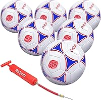 GoSports Premier Soccer Balls Size 3 6-Pack with Pump - Durable Machine Stitched Youth Training Balls
