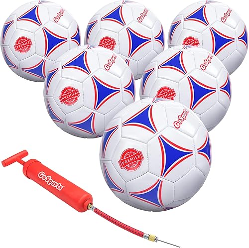 GoSports Premier - Balón de fútbol con bomba premium (un balón o pack de 6 en todos los tamaños), talla 4