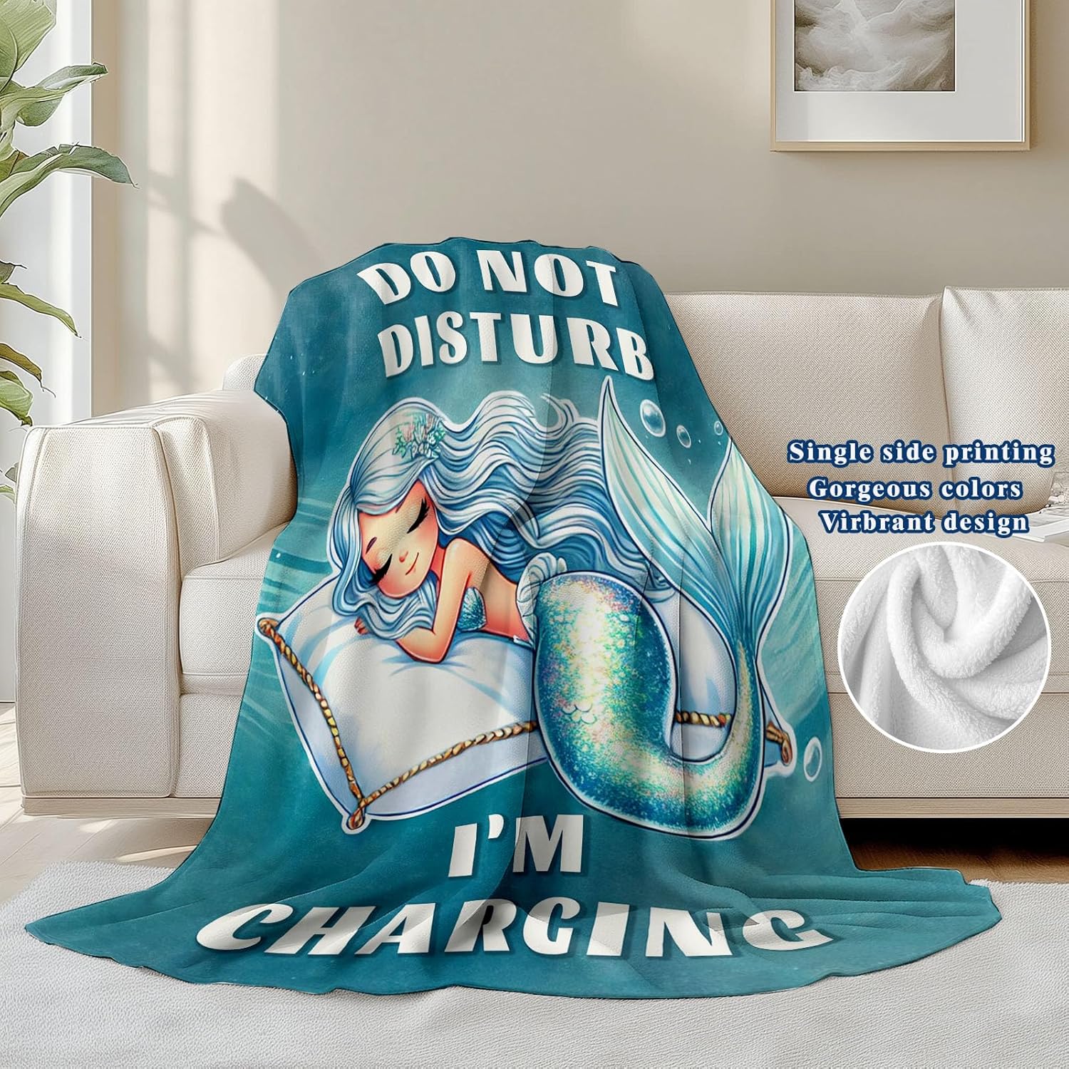 Mermaids Throw Blanket for Adult Kids, Mermaids Lovers Gifts Blanket Cute Animal Home Room Decor, Flannel Soft Blanket for Bed Couch 50"x60" - Image 3