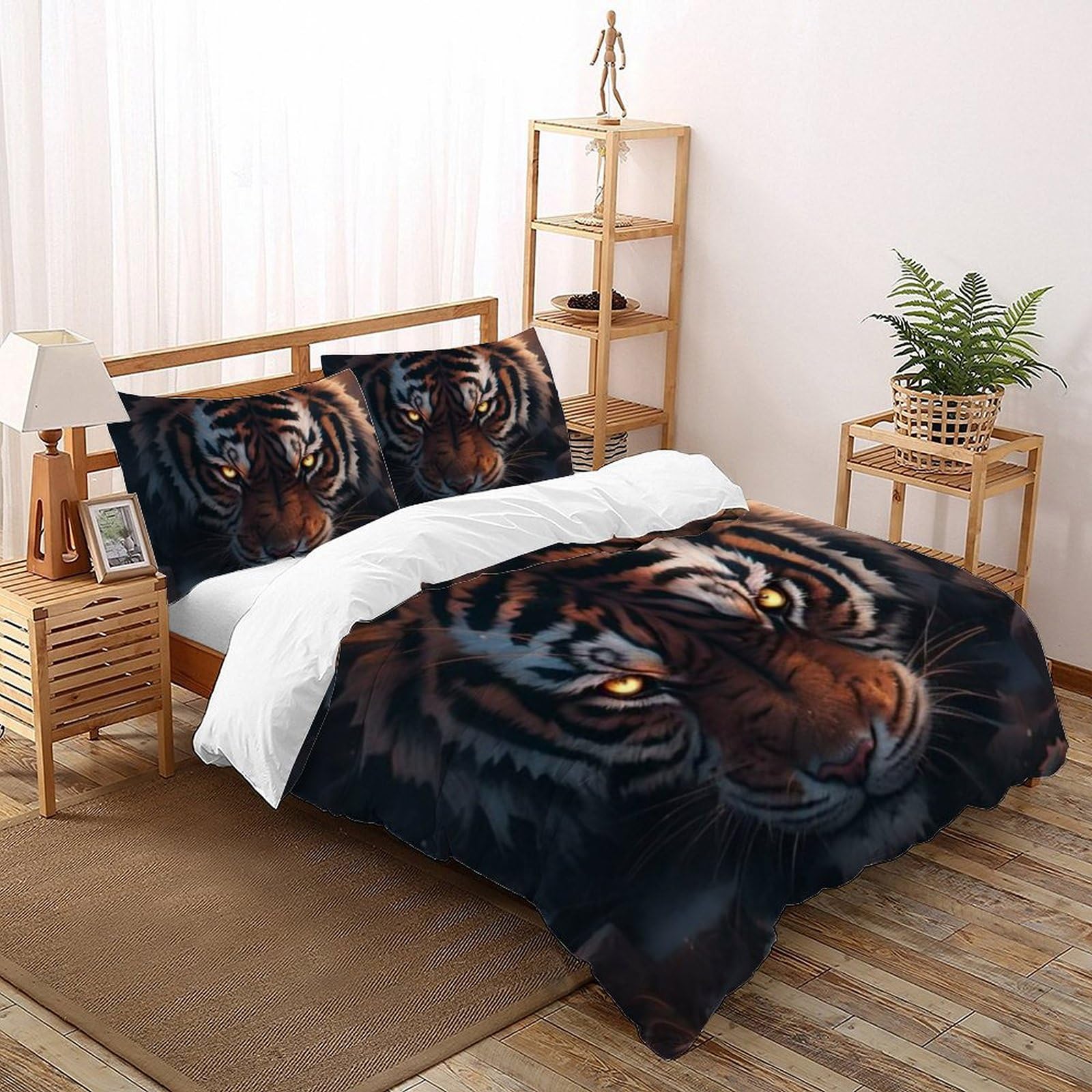 Housse de couette tigre avec fermeture éclair pour un lit super king