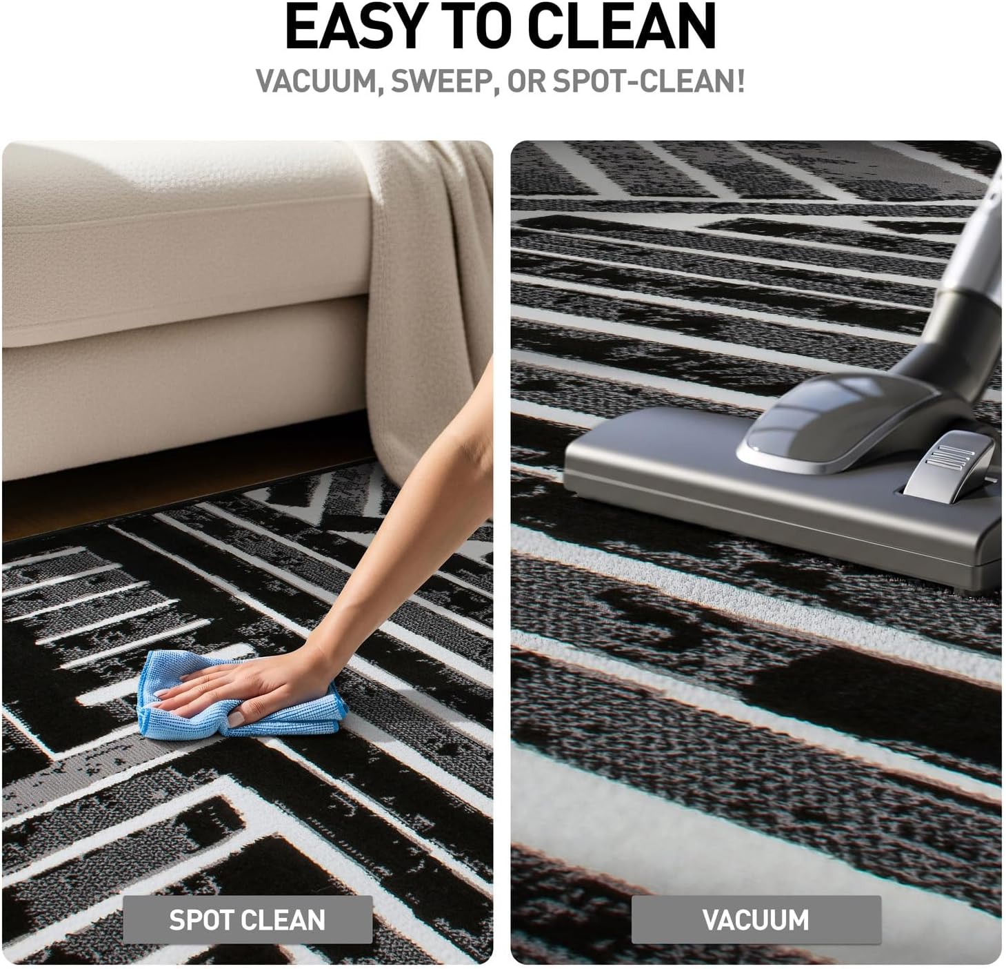Rugshop Contemporary Stripe Design High Traffic Area Rug for Living Room,Bedroom,Kitchen,Open Spaces,Basement 7'10" x 10' Black