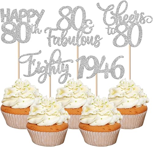 Vista 32 de Rsstarxi Paquete de 30 decoraciones para cupcakes de cumpleaños de 14 años con purpurina 2011 Hello 14 Cheers to 14 años de edad, catorce años, Negro