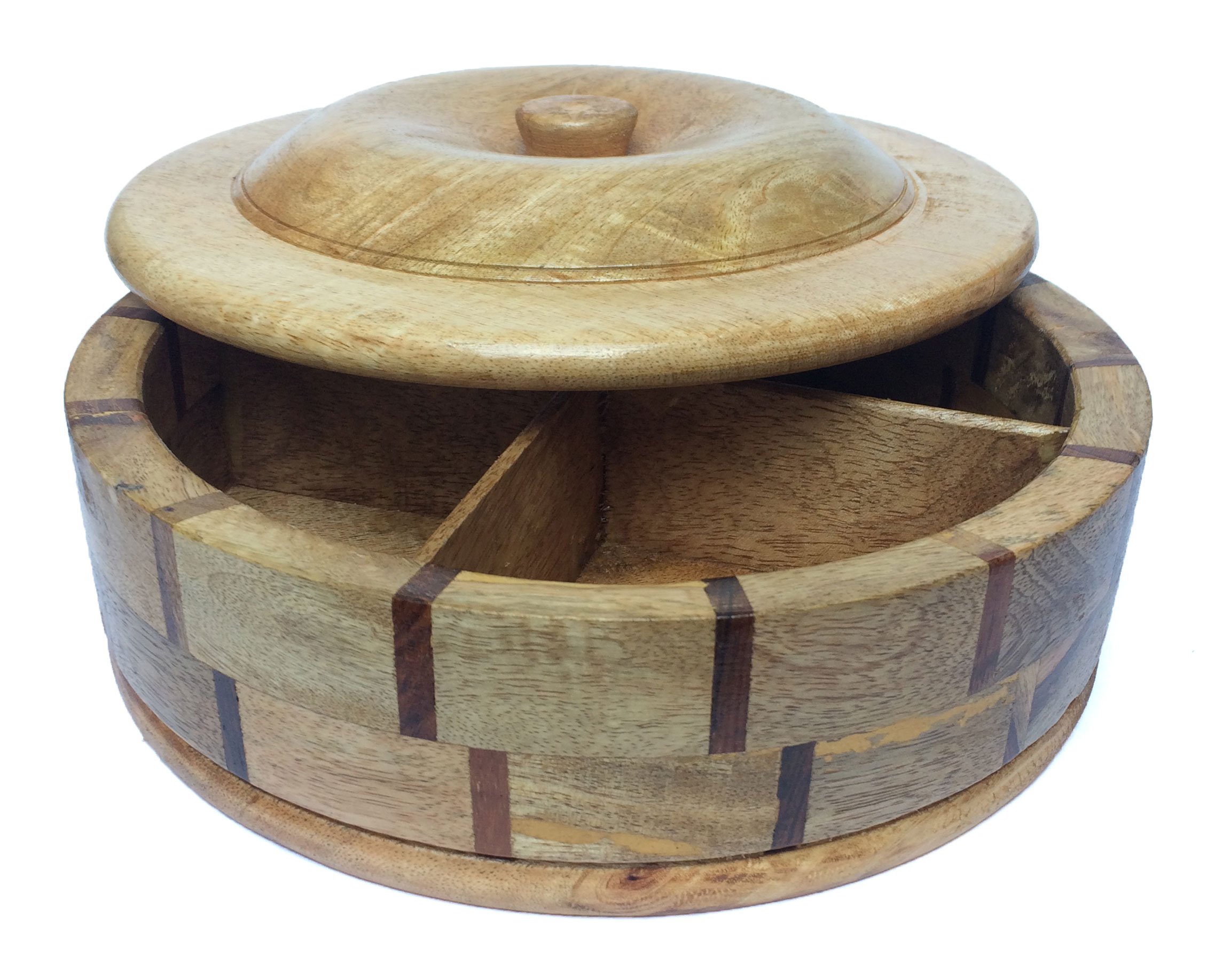 Wooden Dry Fruit/Snacks / Candy/Spice Box for Storage & Serving by NeoTrove | Handmade in Natural Textured Wood | Large (9.5 × 4 inches)