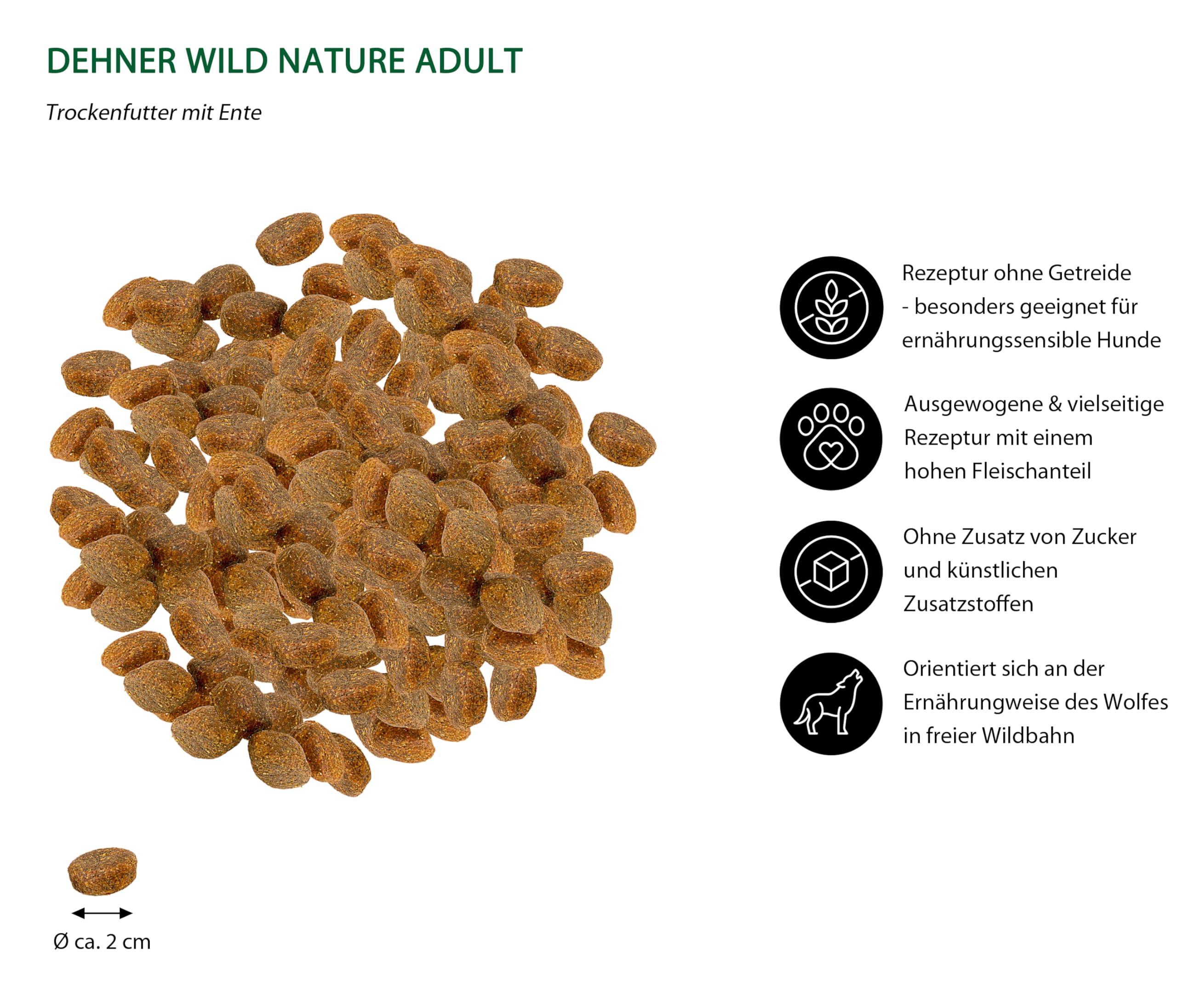 Dehner Wild Nature karma dla psów wysokich, sucha karma bez zbóż/bez cukru, dla dorosłych psów, kaczka, 12 kg