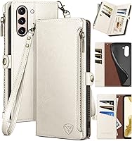 Vista 1 de XcaseBar Funda tipo cartera para Samsung Galaxy S21 con cremallera y tarjetero de crédito [bloqueo RFID], funda de piel sintética con tapa