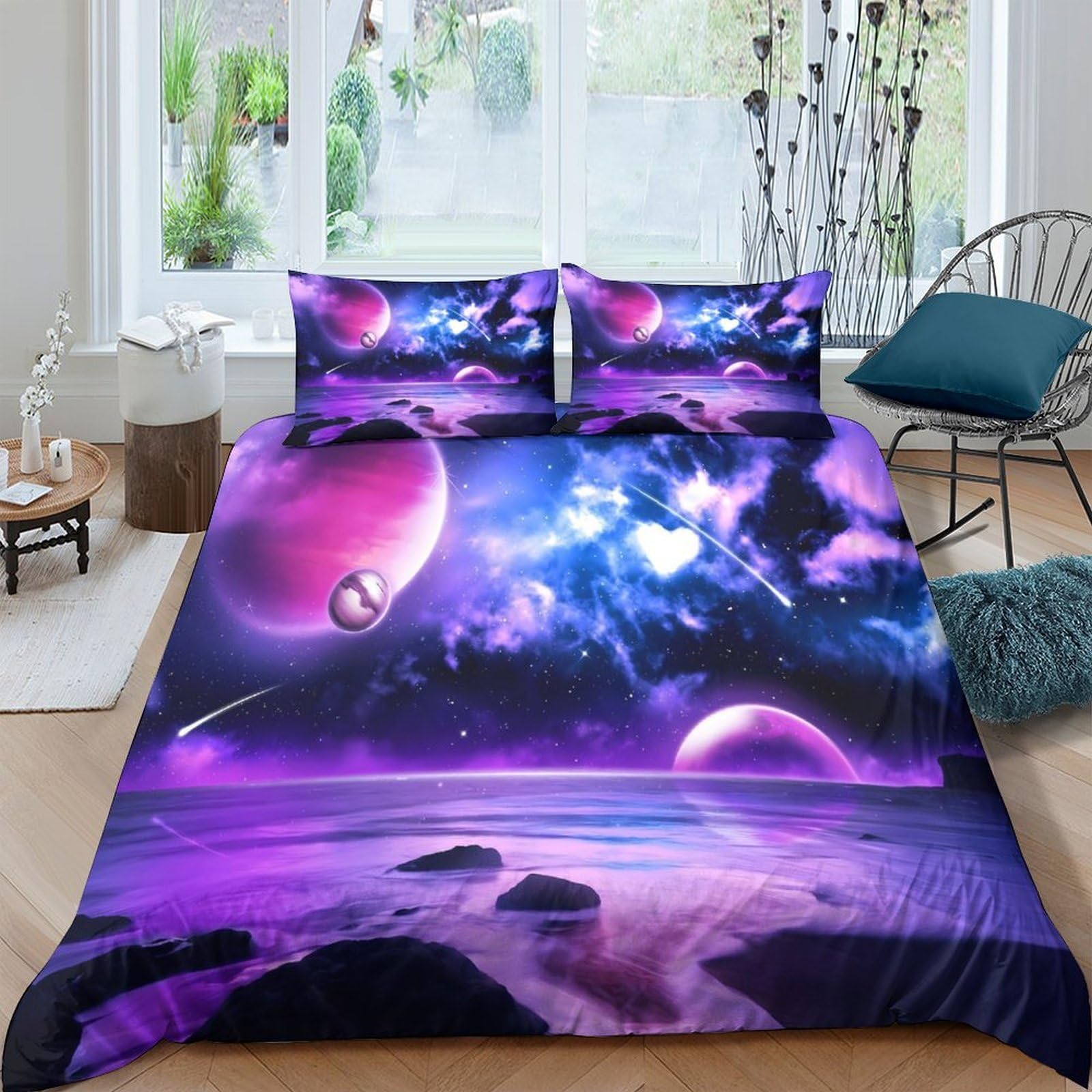 Ctjqhvkz Style-7 3D Printed Purple Galaxy Fitted Sheet Microfiber Soft Breathable Cosmic Nebula Mattress Cover For Bedroom Dorm Decor Single（135X200cm）