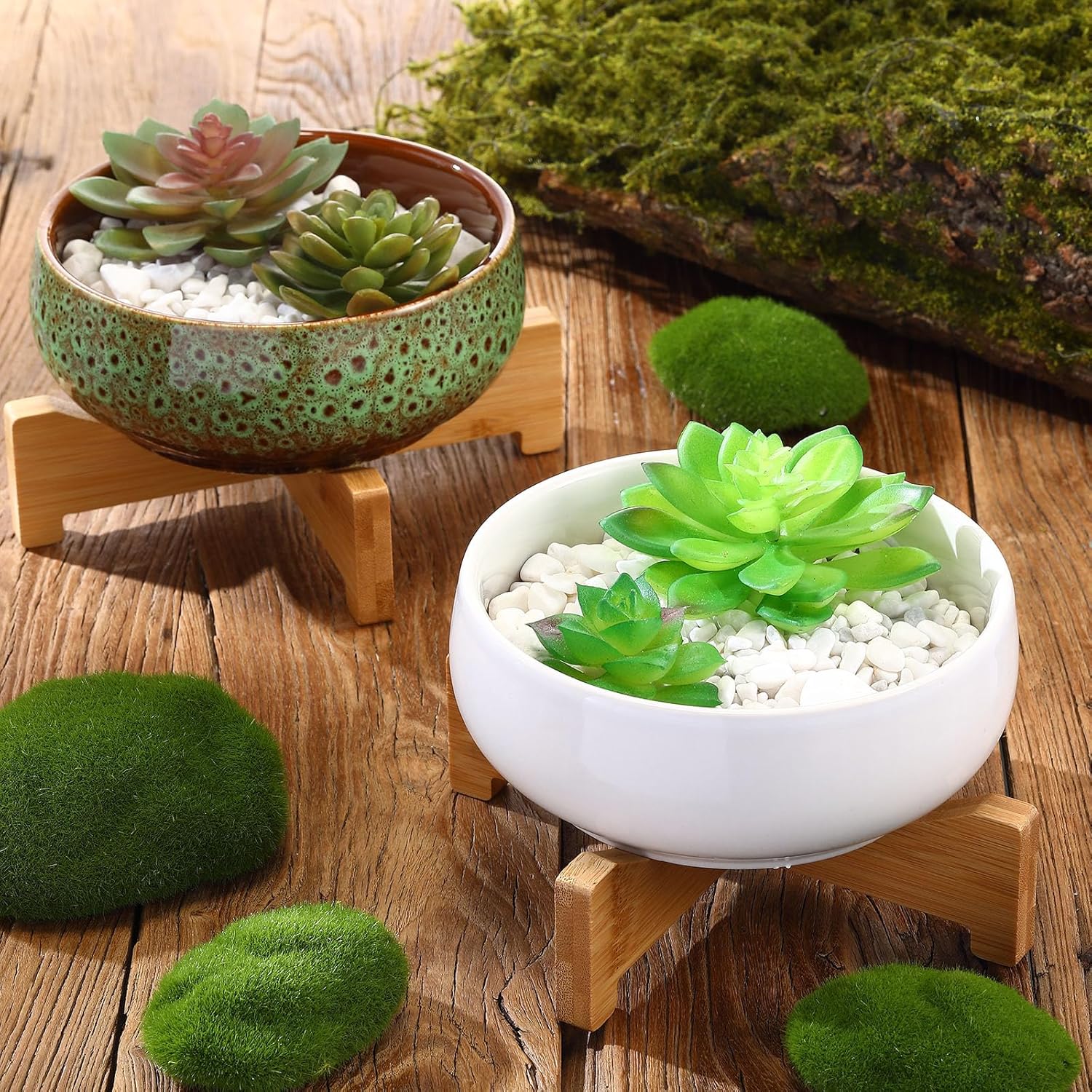 Baderke 2 Pcs Lotus Bowl Planter with Base Ceramic Hydroponic Planter Water Lily Bowl for Planting Aquatic and Indoor Plants Household Ceramic Basin Decor(White)