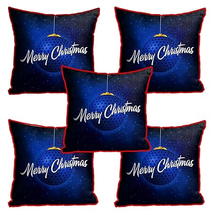 DreamVio Jute Exclusive Merry Christmas Decorative Throw/Pillow Covers, Cushion Covers for Gifting, Living Room, Bed Room, Sofa,Chair Pack/Set of 5 (Multicolour, Size 12 x 12 Inches)