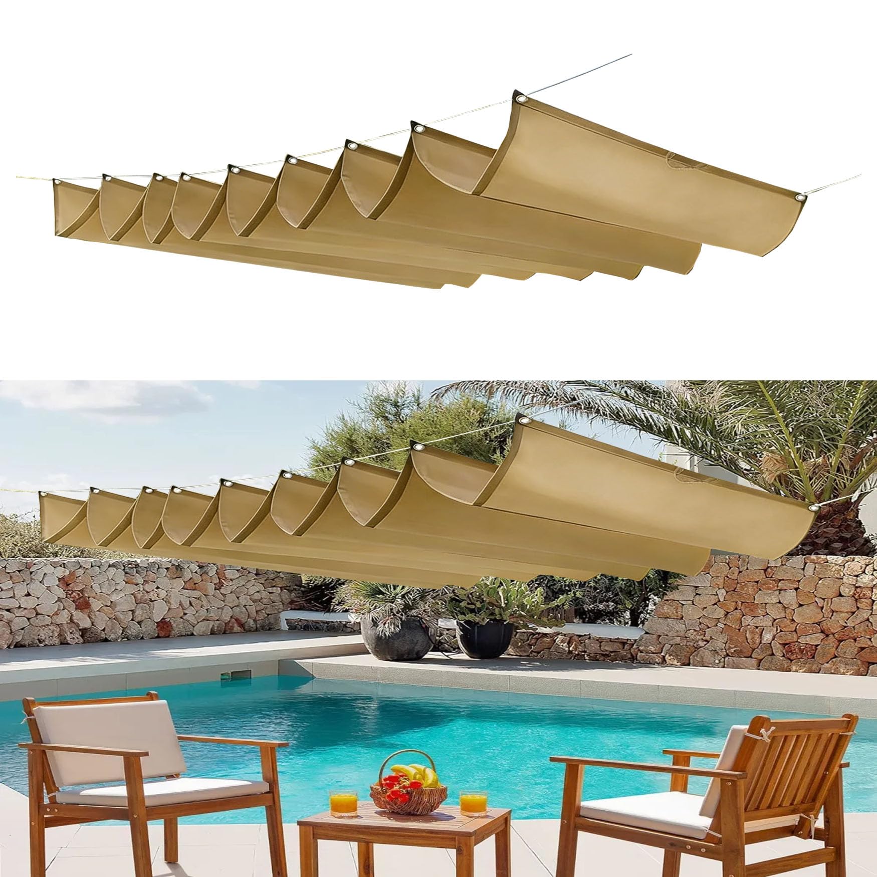 Voile d'ombrage vague rétractable bâche imperméable contre soleil et pluie terrasse