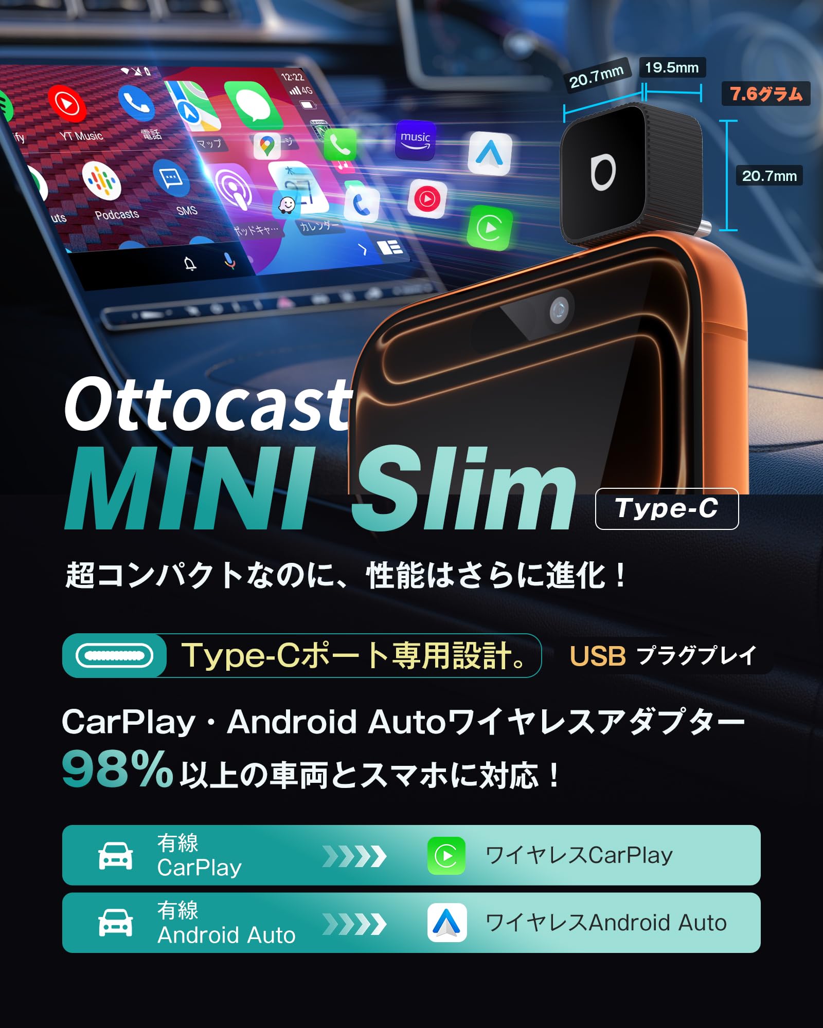 【公式】オットキャスト OTTOCAST MINI Slim 新型 Type C…