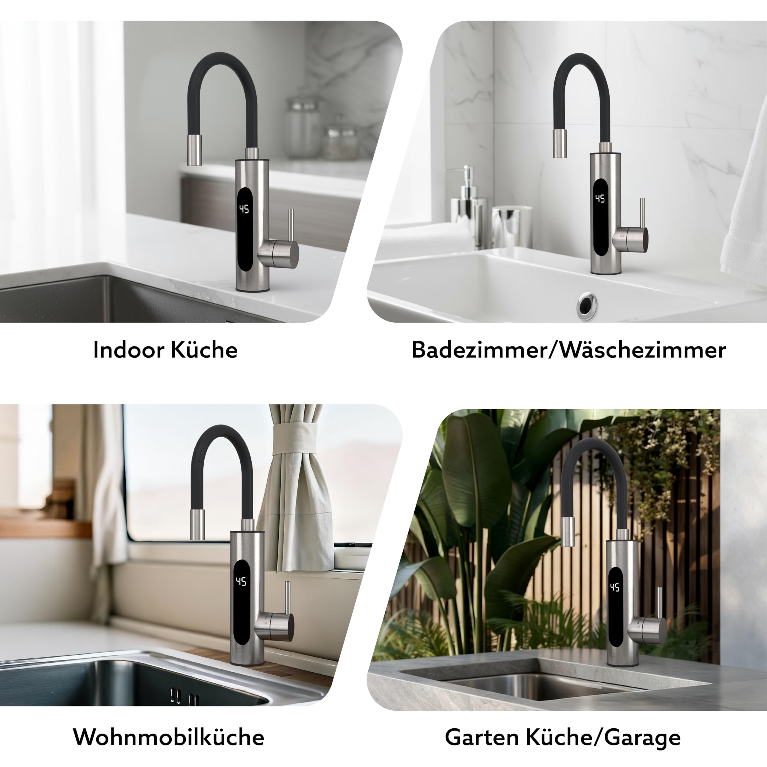 HOGART Elektrische Wasserhahn mit Durchlauferhitzer 230v für Küche, Garten, Bad, Wohnwagen, Camping, 2 Aufsätze, Smart Heater, Armatur mit Sofortiger Warmwasserbereiter, Warmwasserhahn, Wasserboiler