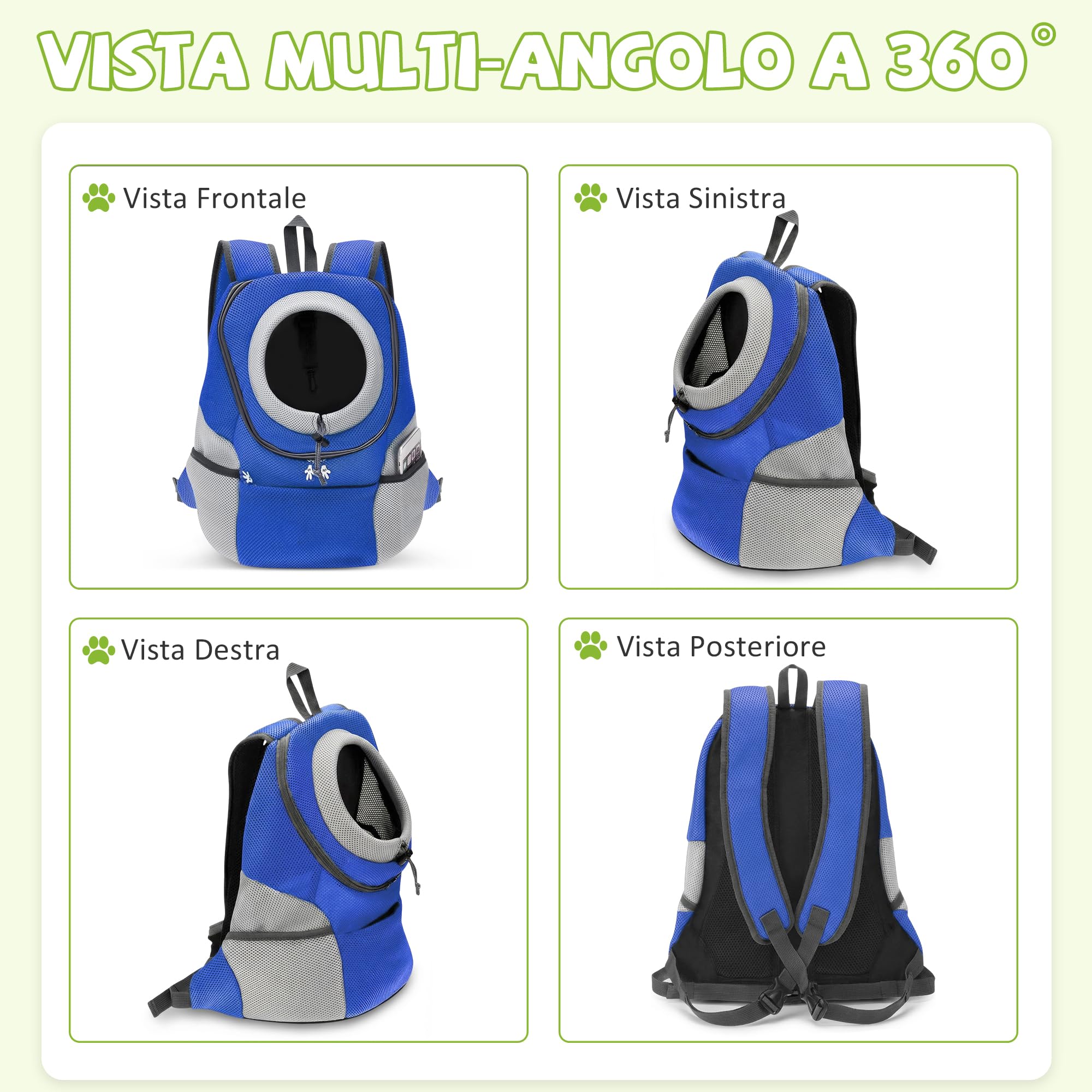 ALLSOPETS Zaino per Cani Trasportino per Piccoli Cani e Gatti Borsa da Viaggio Regolabile Blu Notte M