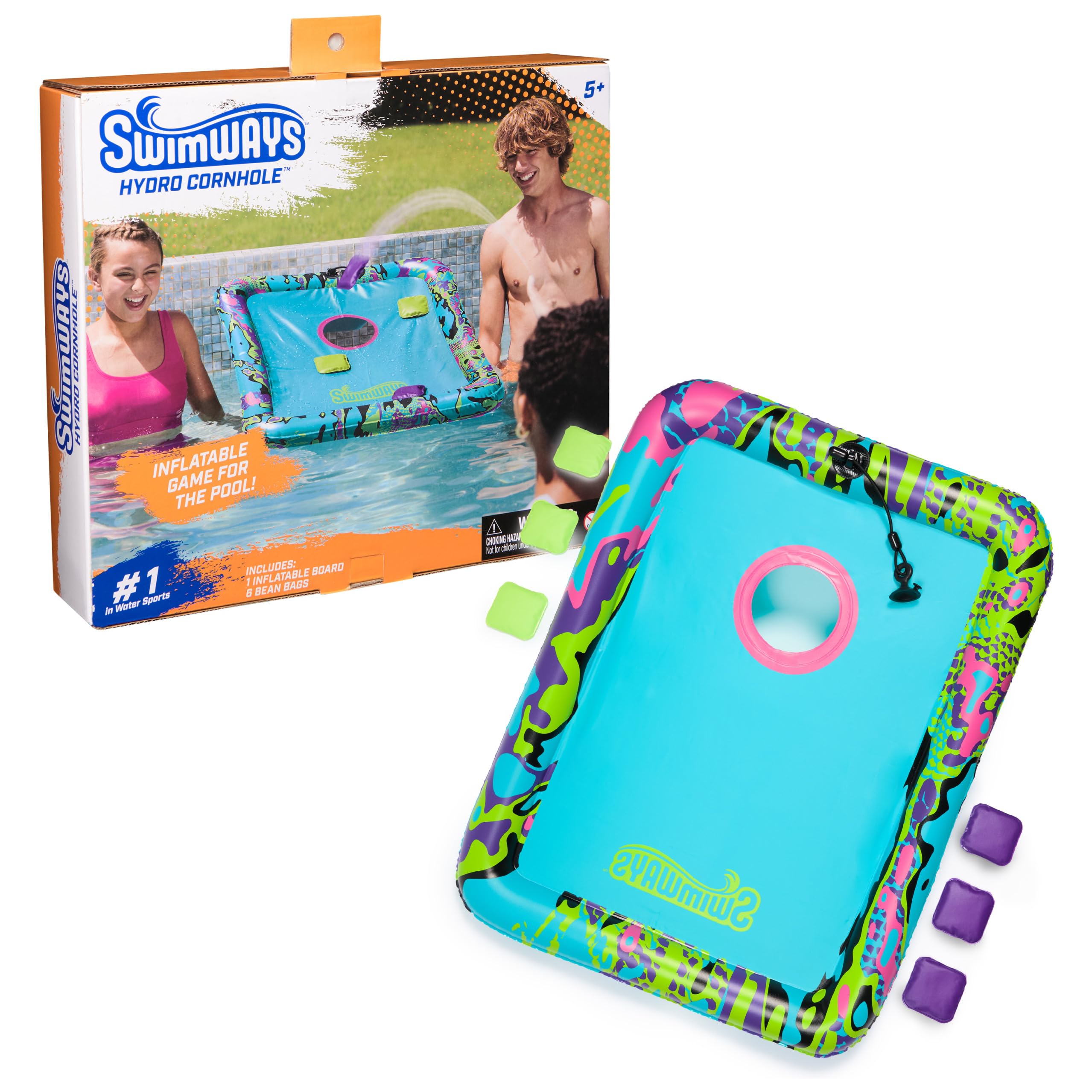 SwimWays Hydro Cornhole, Pool Toys for Kids and Adults, Cornhole Toss Game for Beach, Lake and Swimming Pool, Outdoor Toys for Kids Aged 5 & Up