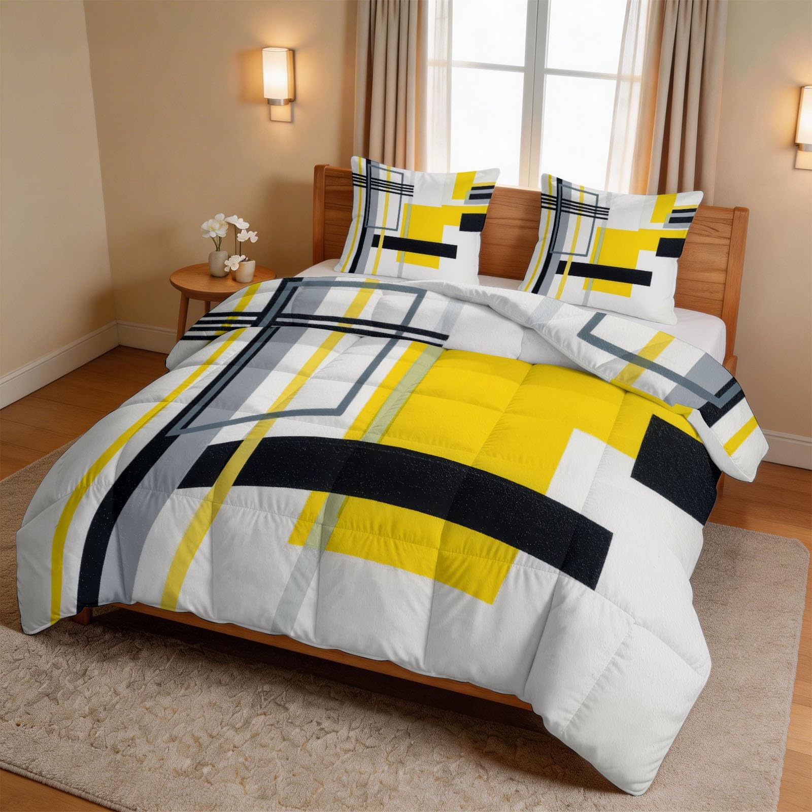 Bettdecke 135 x 200 cm 4 Jahreszeiten Waschbare Bettdecke ohne Bezug - Abstrakt Modern Bettwäsche Winterdecke und Sommer, Anti-Allergene Steppdecke - Geometrisch Blöcke Linien Bettdecke Set