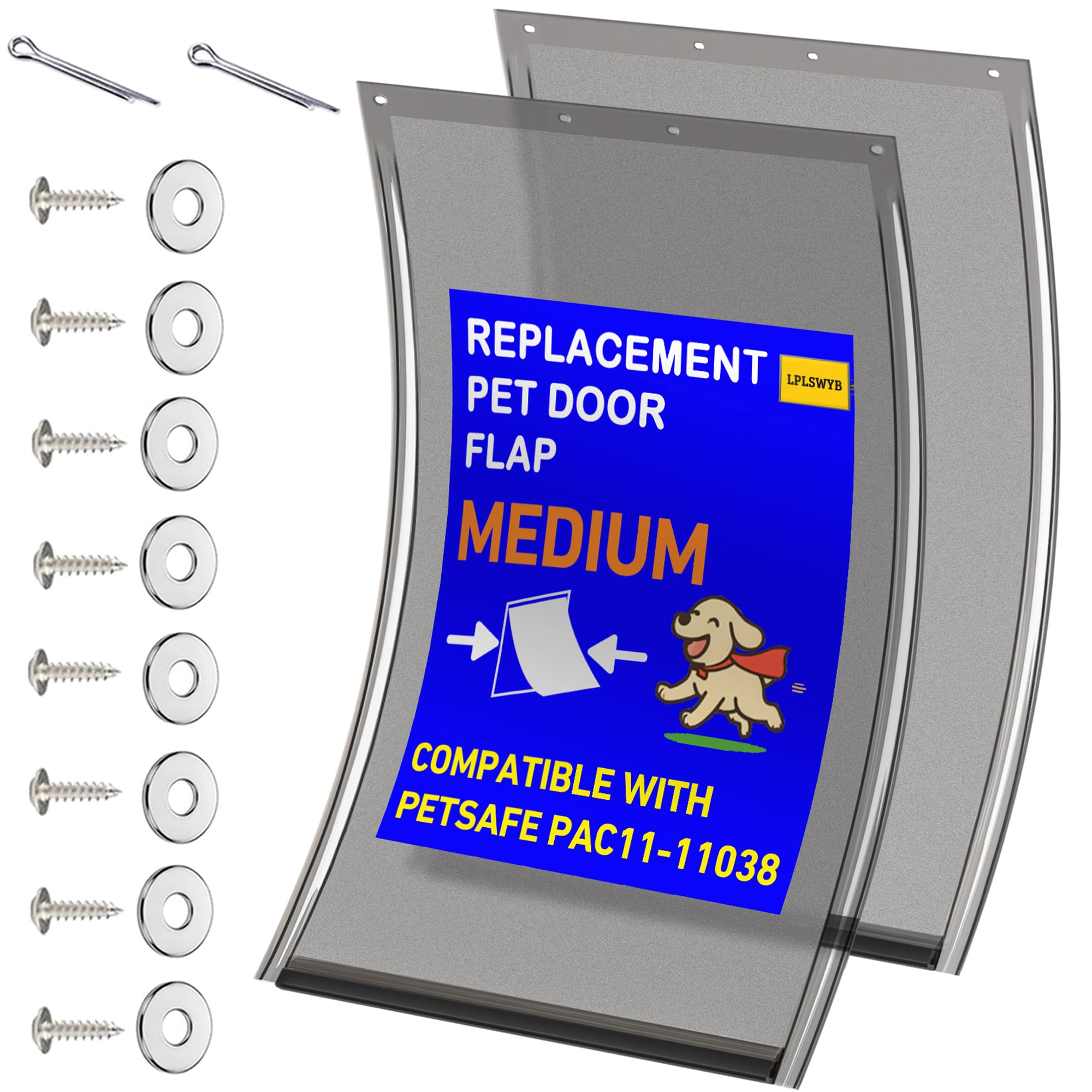 Photo 1 of 2 Pack Medium Dog Door Replacement Flaps with Screws and 304 Stainless Steel Washers, for PetSafe Freedom Doggie Doors PAC11-11038, 8 1/8 x 12 7/8”, (No Metal Bracket Included, Smoky Translucent)