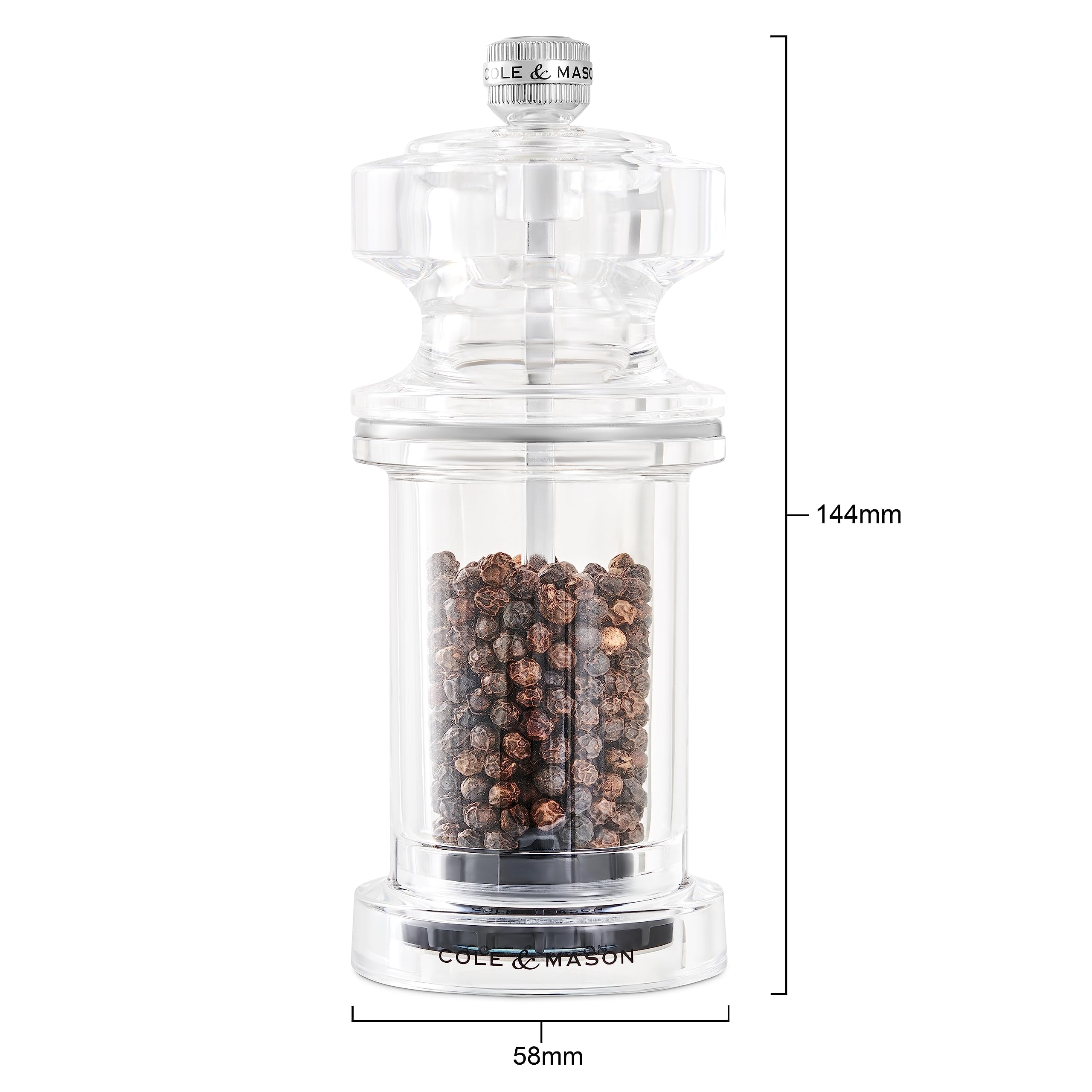 Cole & Mason 605 Salz und Pfeffermühle Set, Einstellbarem Keramikmahlwerk | Gewürzmühle, Precision+ verstellbarer Mahlgrad, Langlebiger Acryl/Edelstahl, Lebenslange Mechanik-Garantie, Geschenk Set
