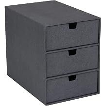 Bigso Box of Sweden Belgeler ve ofis malzemeleri i in  ekmece kutusu, 3  ekmeceli  al ma masas  d zenleyici, fiber plaka ve ka t depolama sistemi, keten g r n ml    siyah