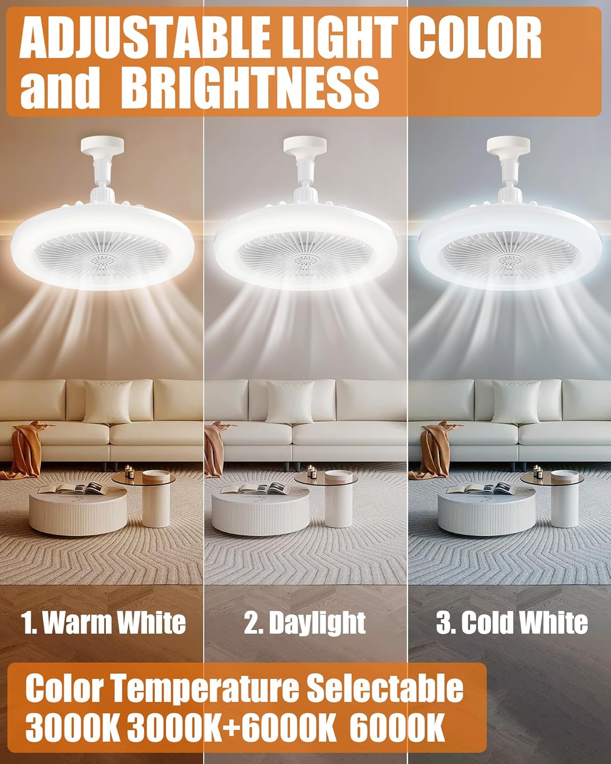 White 10" Ceiling Fan with Dimmable LED Light and Remote