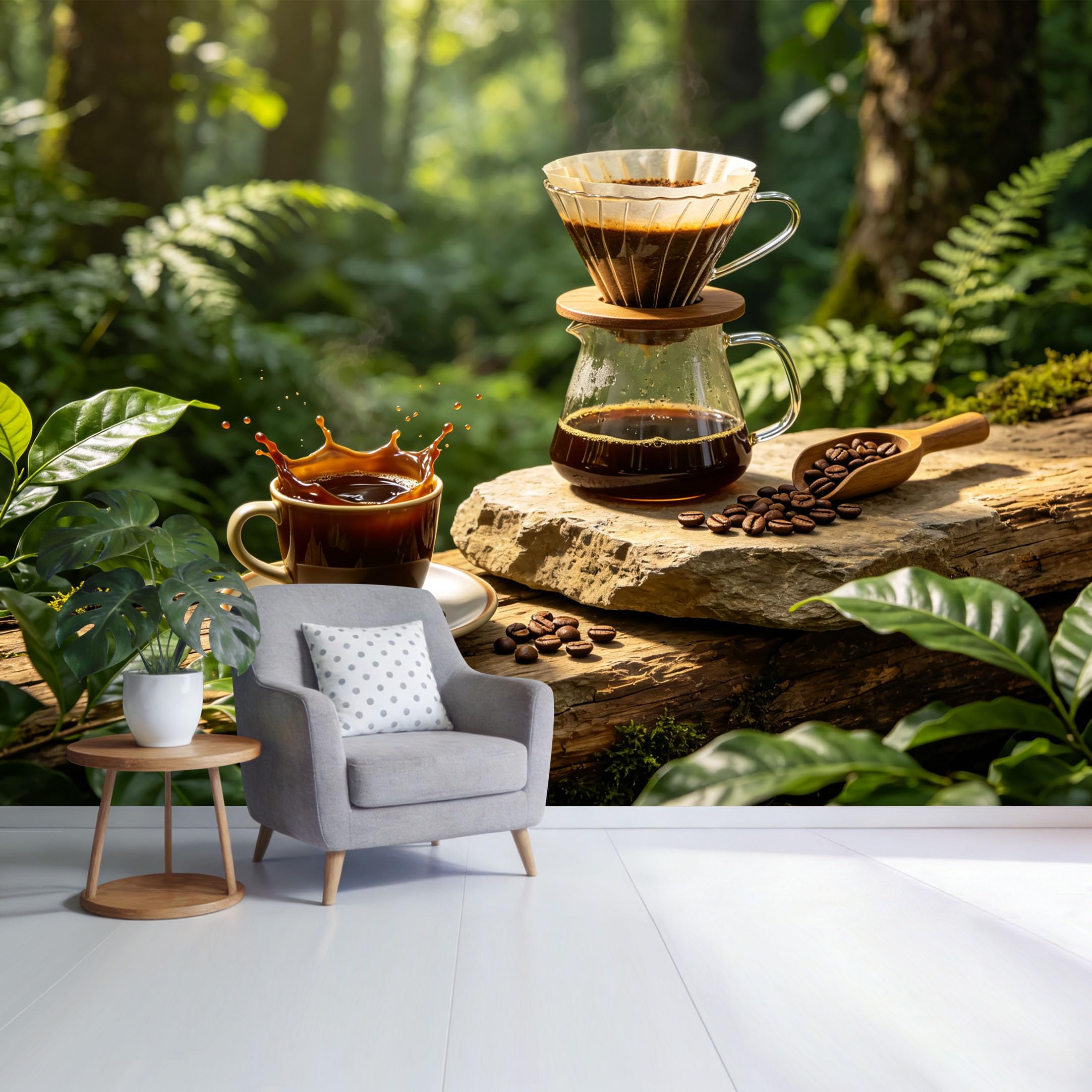 Custom Size Wall Mural Botanical Coffee Bean Forest Morning Brew Scene SelfAdhesive Wall Fabric Removable Wallpaper for Home Office Decor
