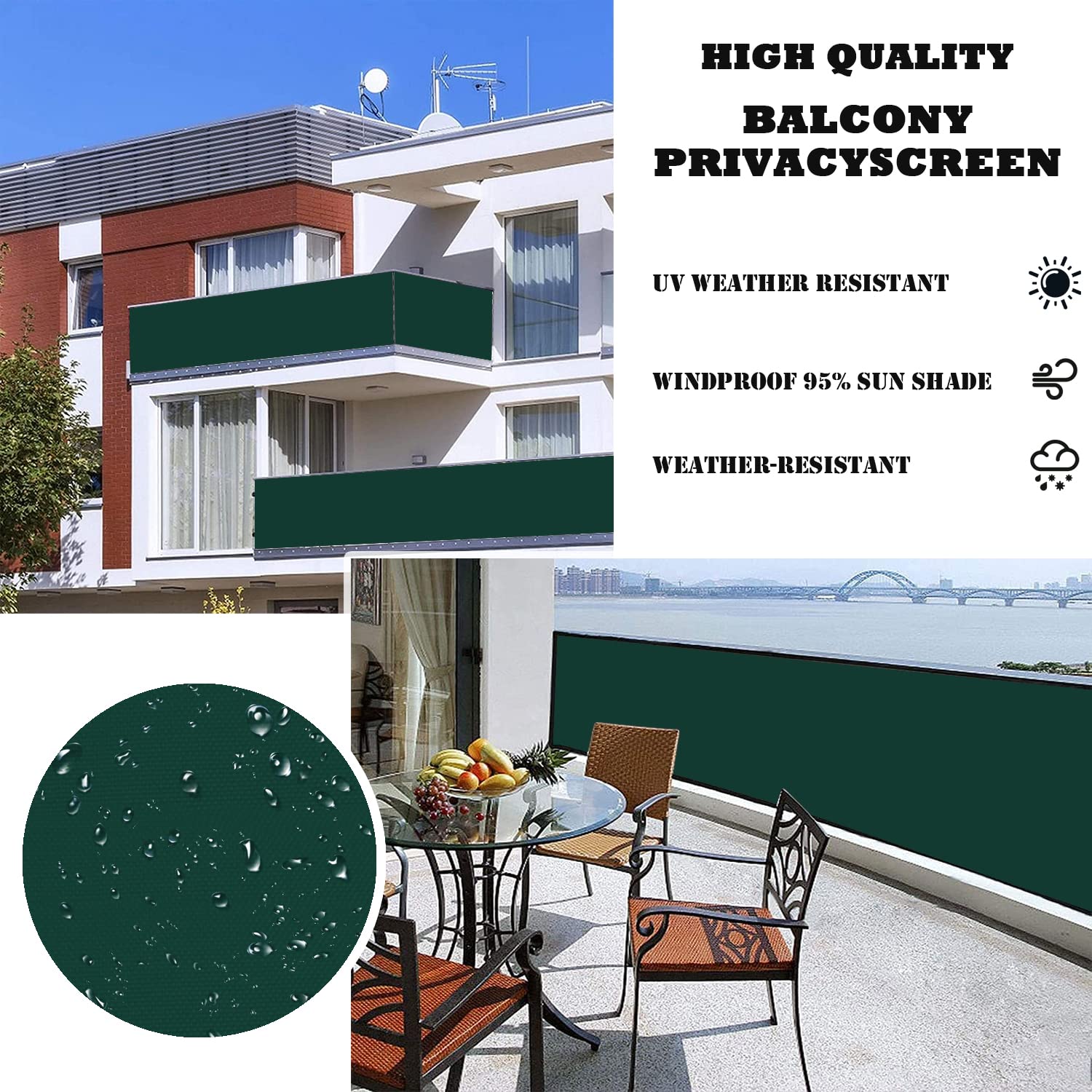 Siatka ogrodzeniowa 100 x 350 cm, odporna na promieniowanie UV, odporna na warunki atmosferyczne, ogrodzenie na patio, podwórko, werandę, zielona (dostępne w wielu kolorach)