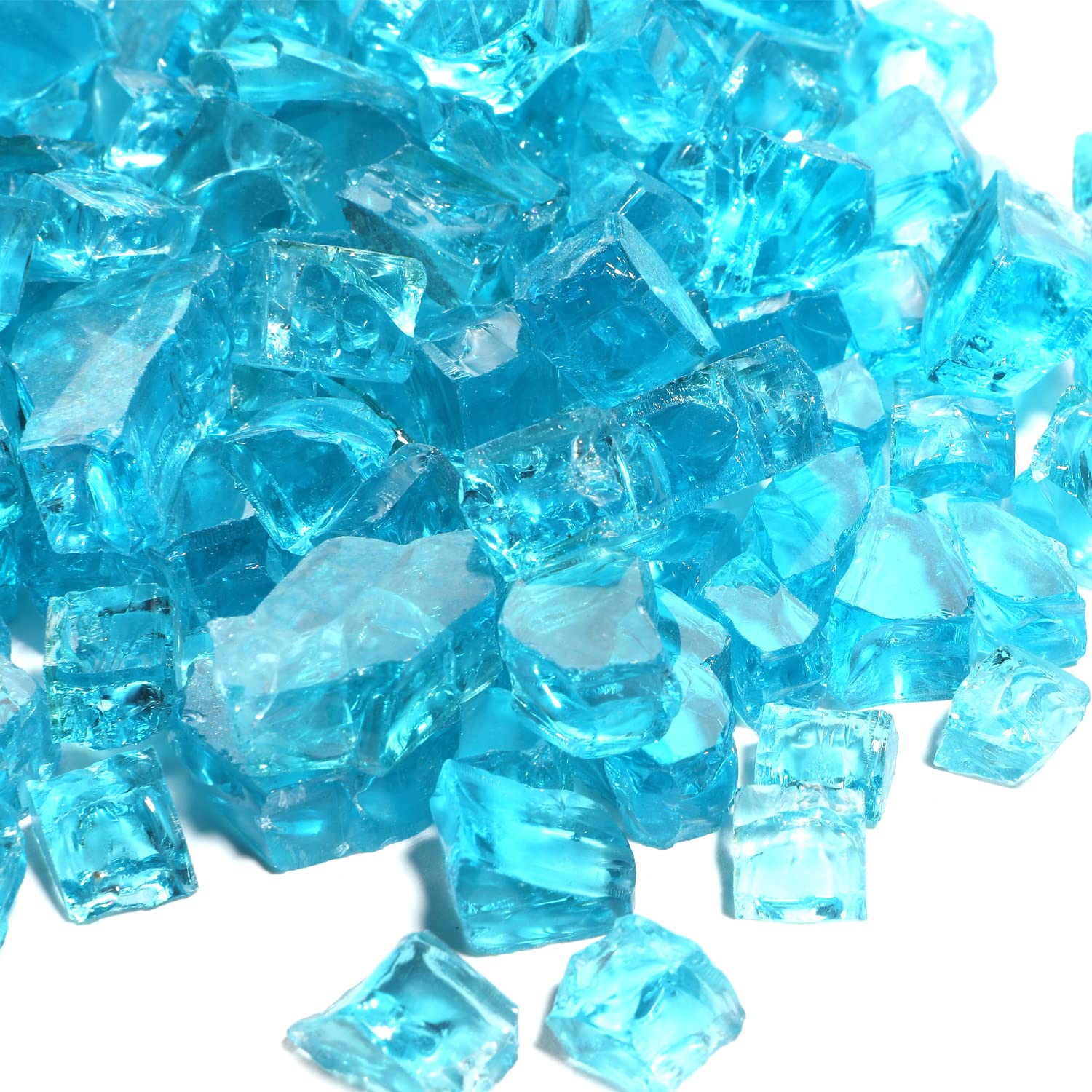 Koncemel 10-Pound Fire Pit Glass Beads, 1/2 inch High Luster Reflective Fire Glass Rocks, Decorative Fire Pit Glass Pellets, Lake Blue