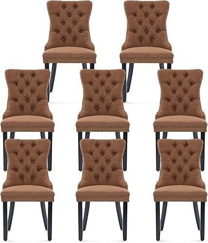 Miniatura 72 de Juego de 6 Sillas de Comedor Tapizadas en Terciopelo, Sillas Laterales de Cocina de Estilo Moderno con Ribete de Tachuelas y Patas de Madera, Anillo