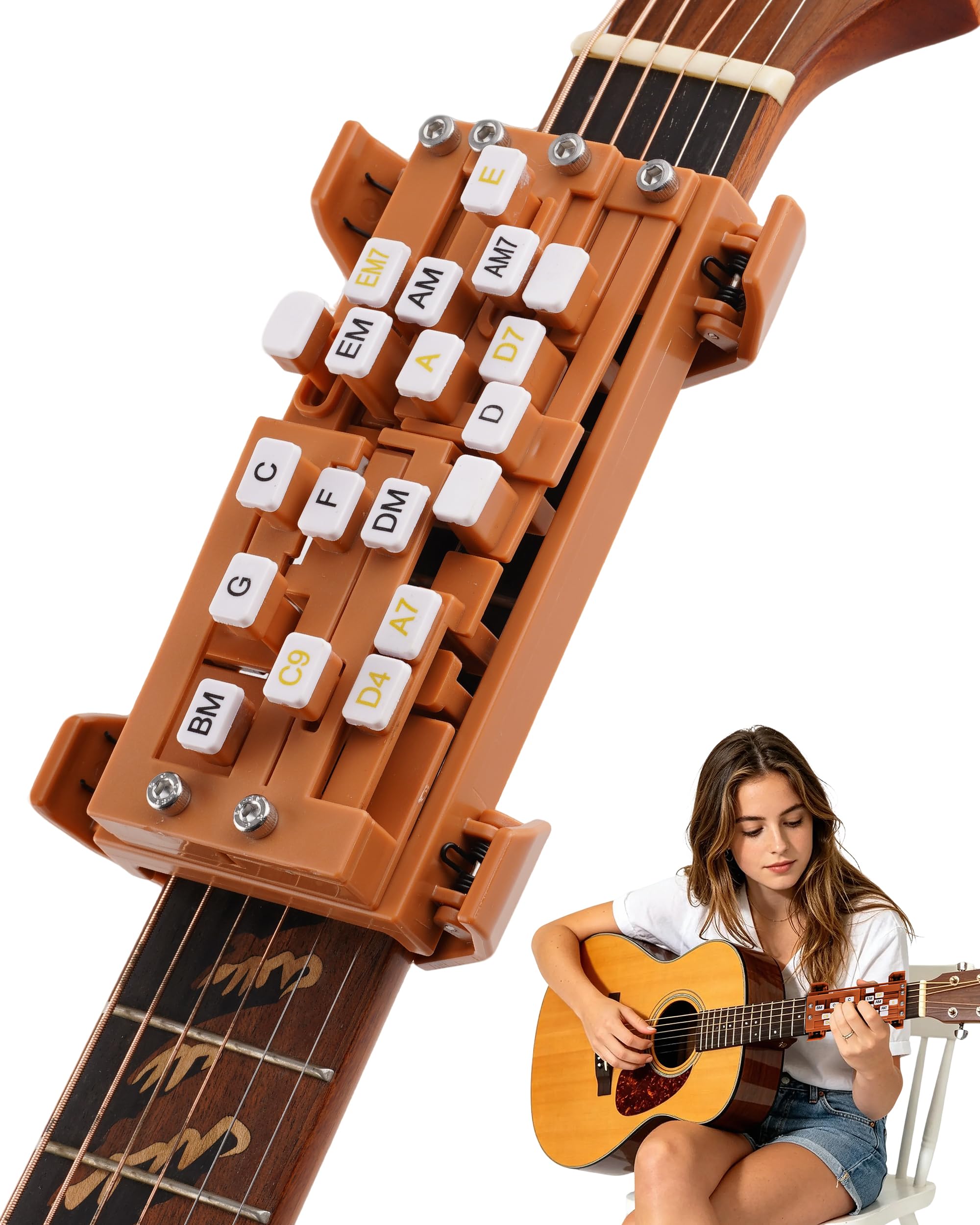 Brown Guitar Chord Presser, Guitar Chords Trainer for Beginners and Arthritis Player, From Pain to Play - The Arthritis-Friendly Chord Tool - Chord Helper for Beginners Acounstic Guitar