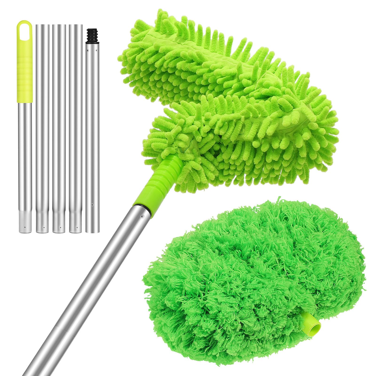 Operitacx Plumero y Cabezal Flexible Desmontable Mango Largo de Aluminio para Limpieza Efectiva de Polvo para Ventilador de Techo en Paredes y Techos Elevados