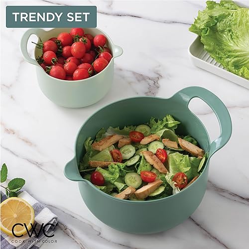Vista 78 de COOK WITH COLOR Nesting - Juego de cuencos de plástico para mezclar con boquillas y asas, color rosa, 4 piezas antideslizantes