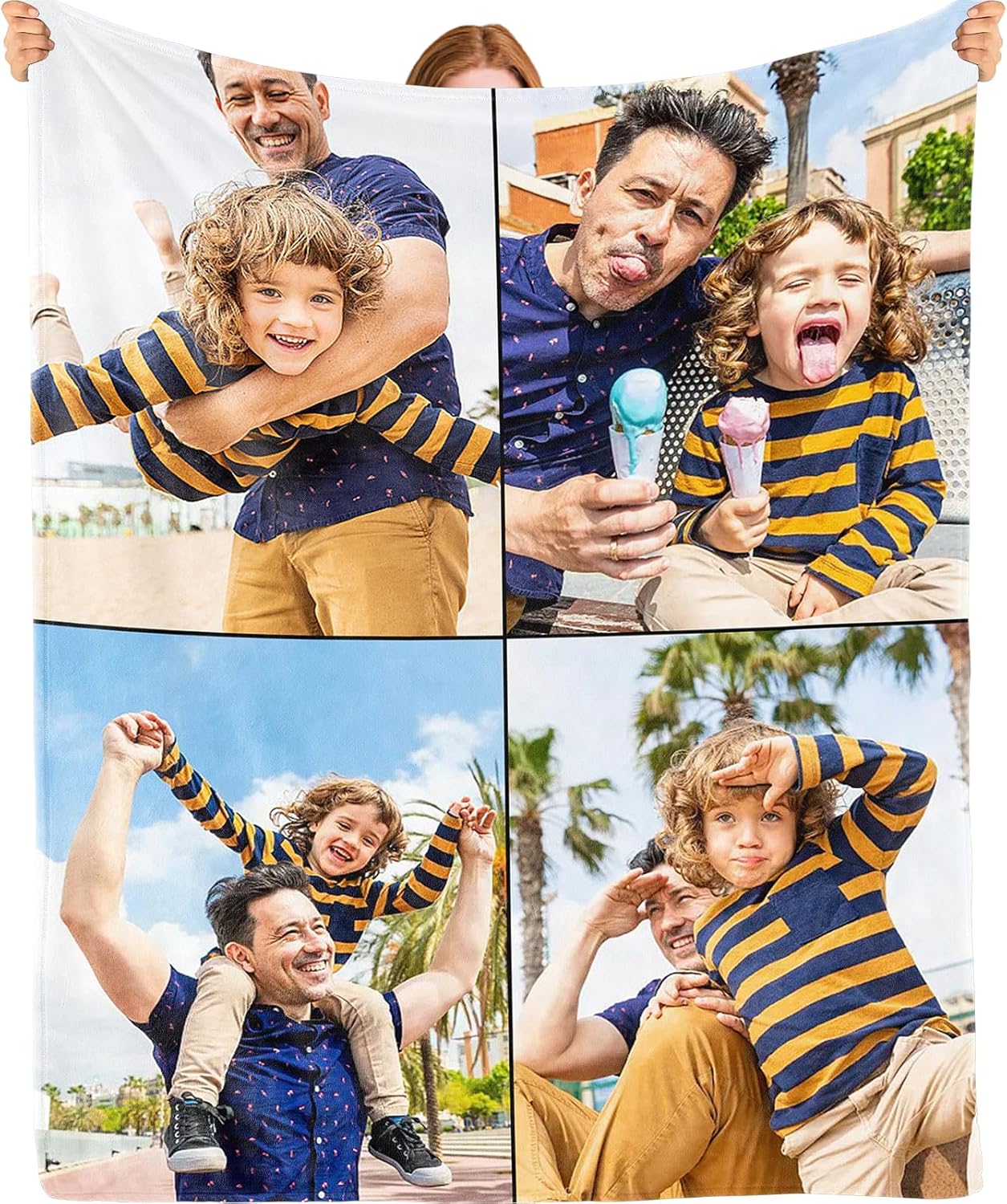 Bemaystar Custom Photo Blanket - Personalized Gifts for Women Men Family, Custom Blankets, Collage Blanket, Personalized with Photo, Father's