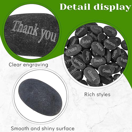 Miniatura 3 de Fabbay Piedras inspiradoras grabadas motivacionales con palabras para el jardín, regalo positivo para Navidad, Acción de Gracias (negro, 40 piezas)