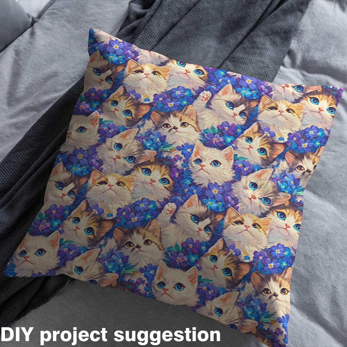 Feelyou Cartoon Cat Decor Waterproof Outdoor Fabric 2 Yard Cats Print Fabric by The Yard Kids Ultra Soft Cute Kitten Upholstery Fabric for Chairs Kawaii Animal Reupholstery Fabric Decor Room Decor