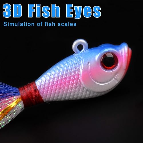 Miniatura 5 de Bucktail Jigs - Señuelos Fluke de agua salada, 5 piezas de cola de cubo, cebos para pesca de cabeza, kit surtido para pelotas, pesca de pescado