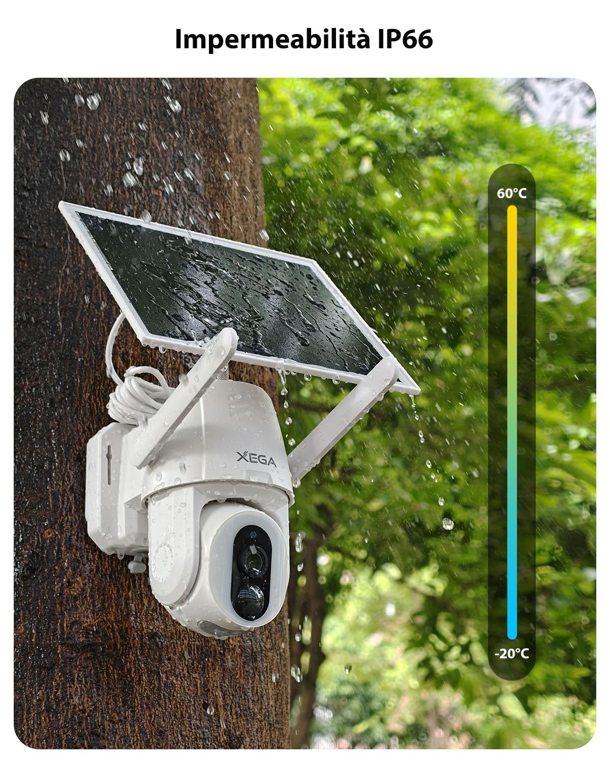 Xega Telecamera Esterno 4G LTE con Pannello Solare con SIM, Senza Wifi, 2K | Circolare 500 Lumen, Audio bidirezionale, Visione notturna colori,IP66, PTZ,Videocamera Senza Fili, Abbonamento pagante