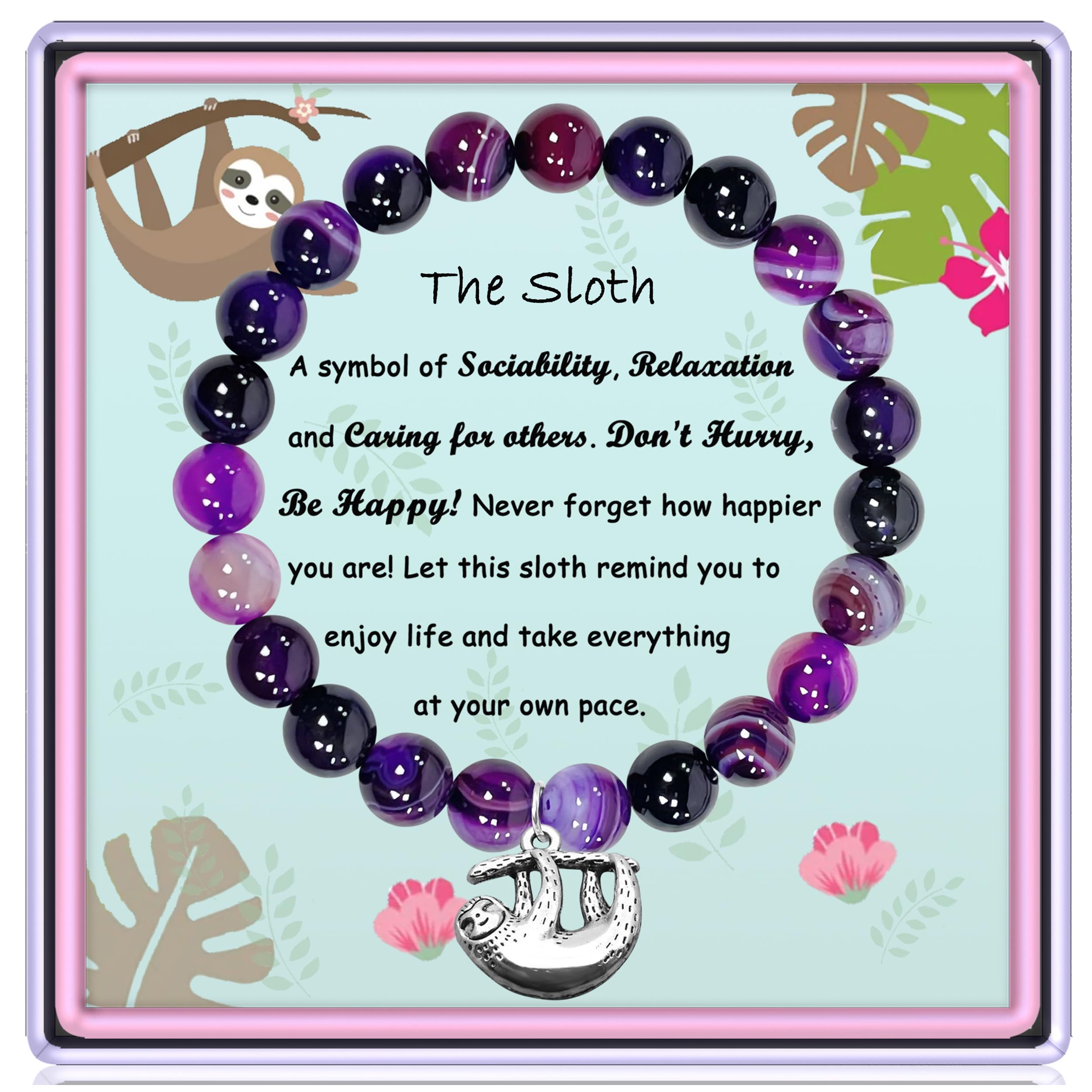GIAYIER Nature Stone Beads Sloth Bracelet Charm Jewelry - Inspirational Gifts for Sloth Lovers, Women, Girls, Friend, Sister, Wife, Daughter, Niece