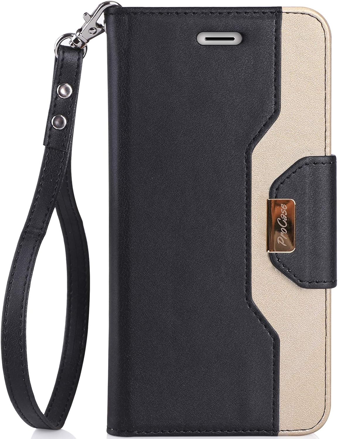 ProCase iPhone SE 2022/2020 iPhone 8/7 Wallet Case for Women, Stylish Folio Flip Card Case Stand Cover with Hand Strap Kickstand and Card Holder for iPhone SE 3/2 iPhone 8/7 -Black