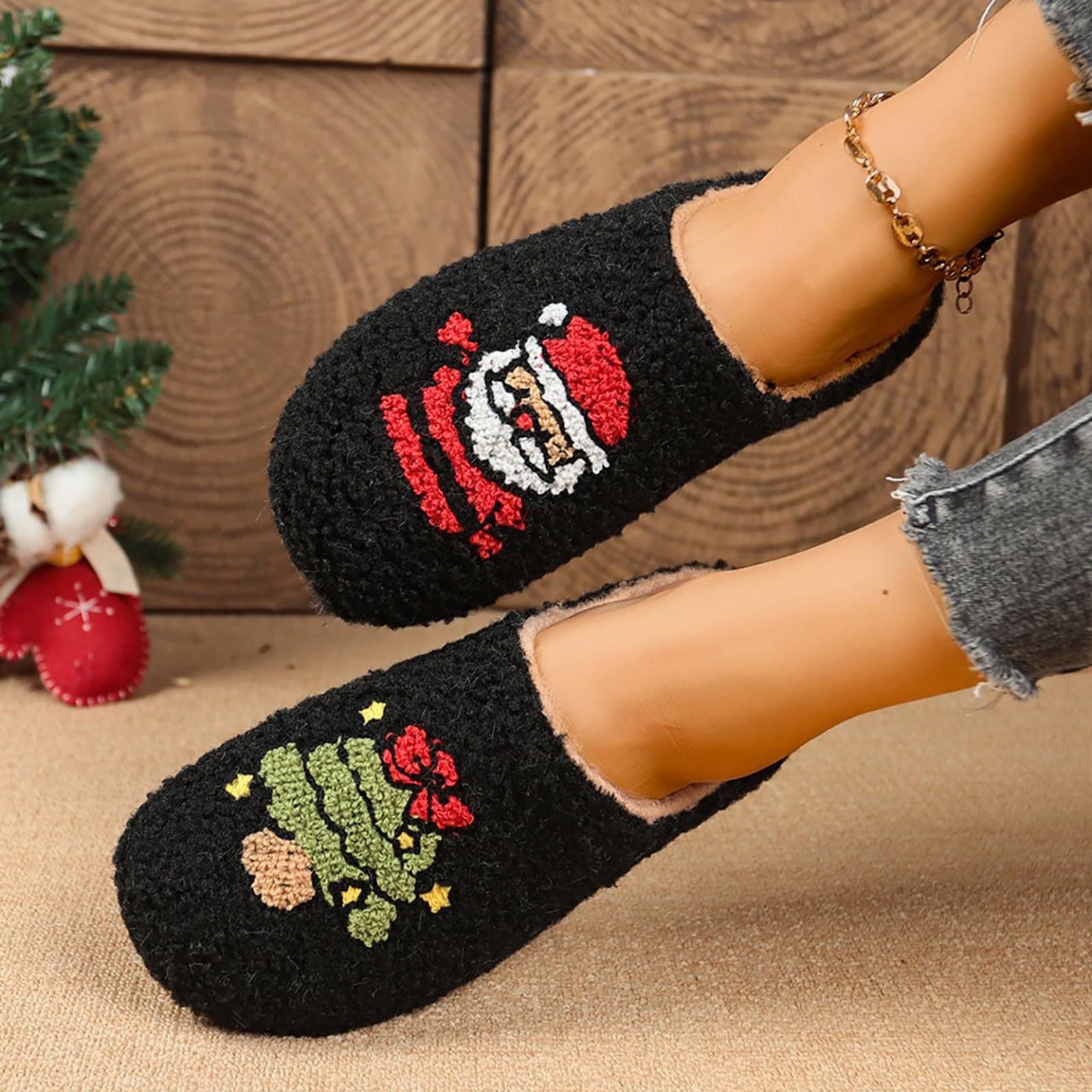 Pantuflas con suela de fieltro para mujer, mocasines con dibujos animados